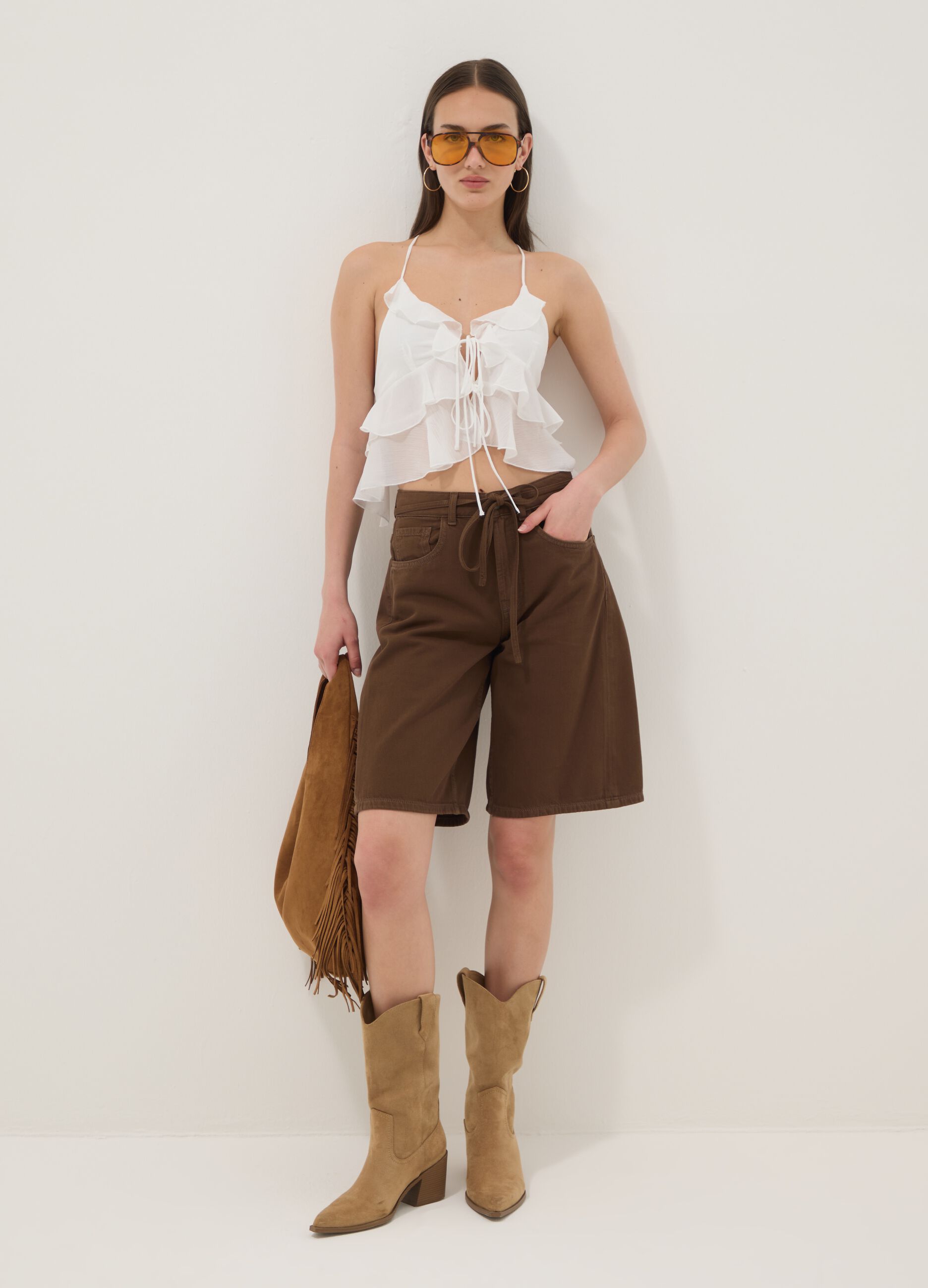 Brown pure cotton Bermuda shorts