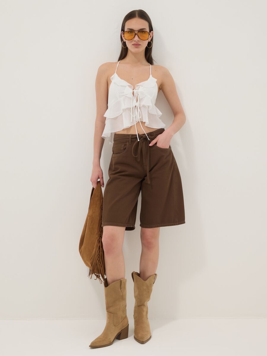 Brown pure cotton Bermuda shorts_0