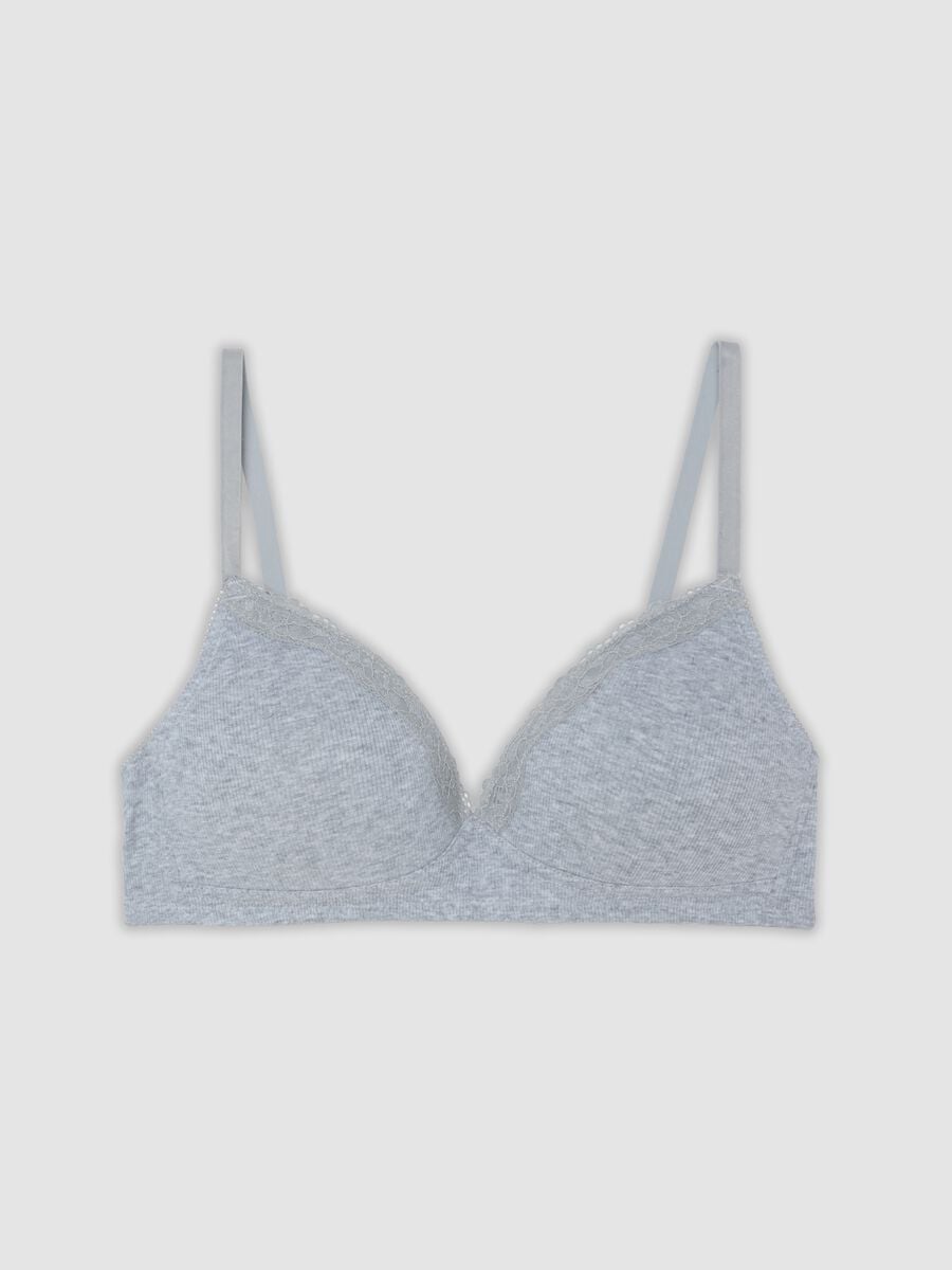 Grey padded bra in stretch organic cotton_0