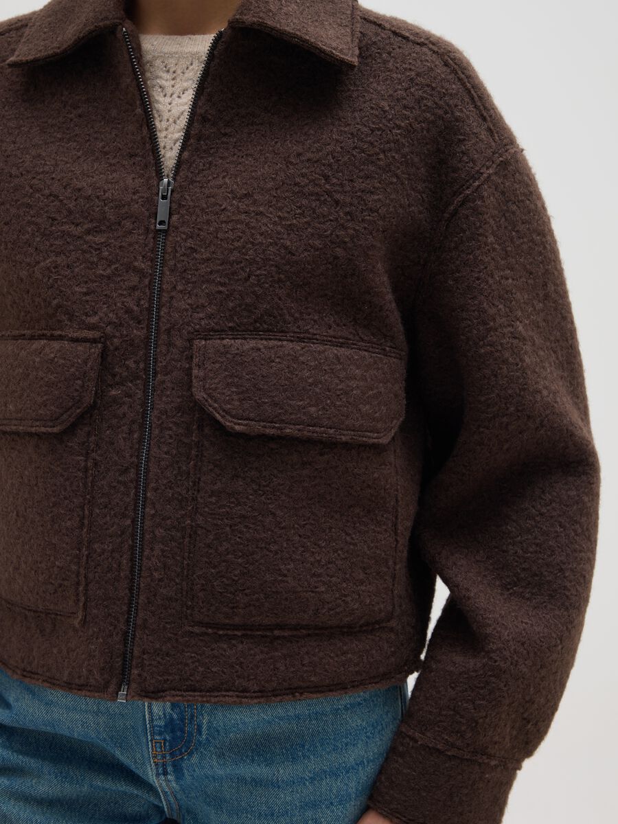 Brown regular fit jacket with zip_3