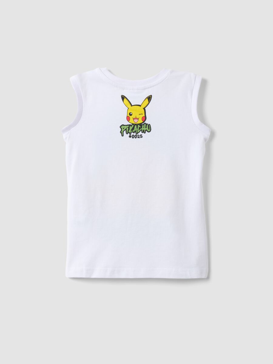 Child's white pure cotton tank top oversized fit with Pikachu_1