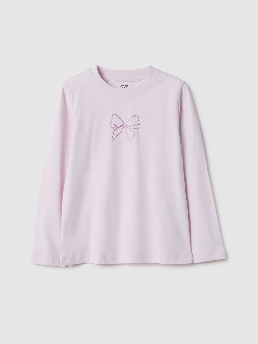 Girl's pure cotton purple T-shirt regular fit with bow_0