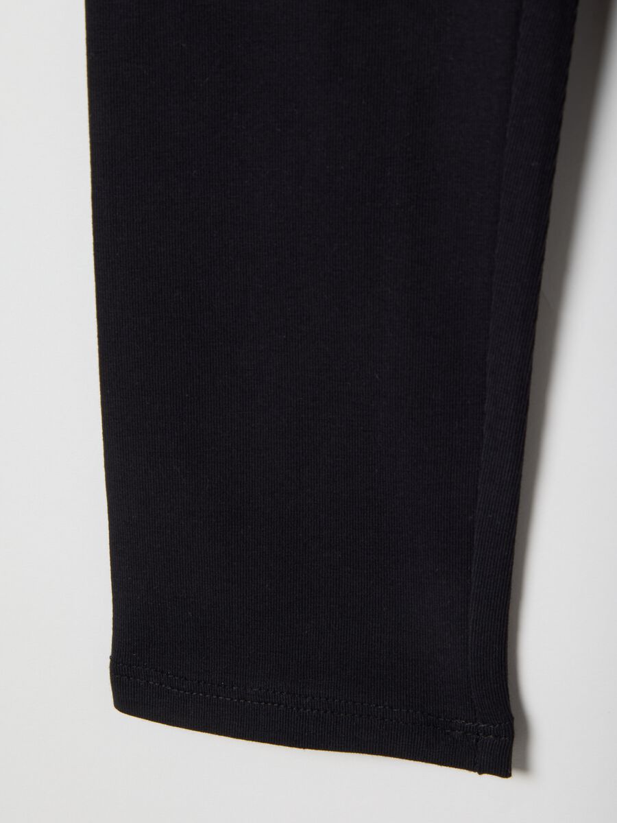 Girls' black stretchy cotton leggings slim fit with star_3