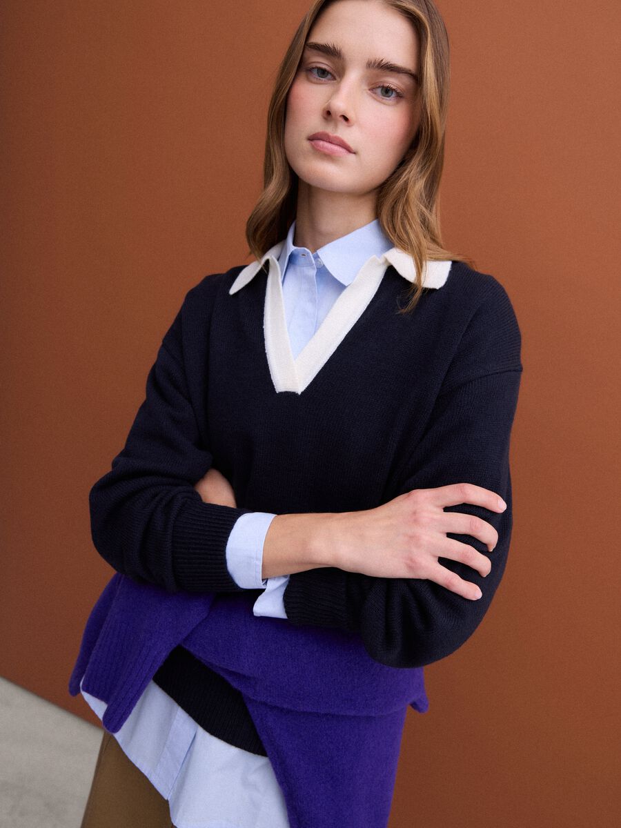 Blue wool-blend polo-collar jumper_0