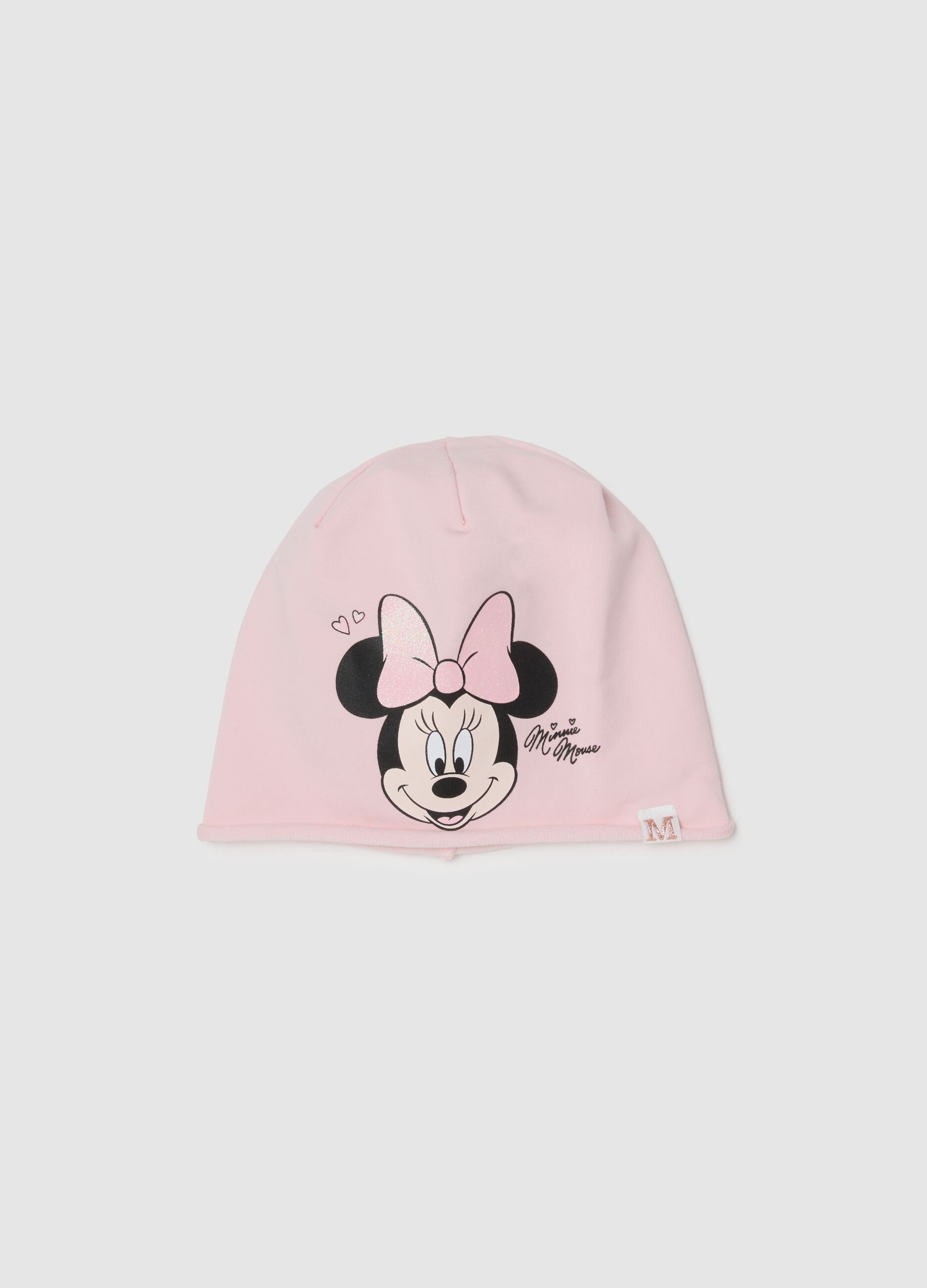 Pink Stretch Cotton Baby Hat with Minnie Print