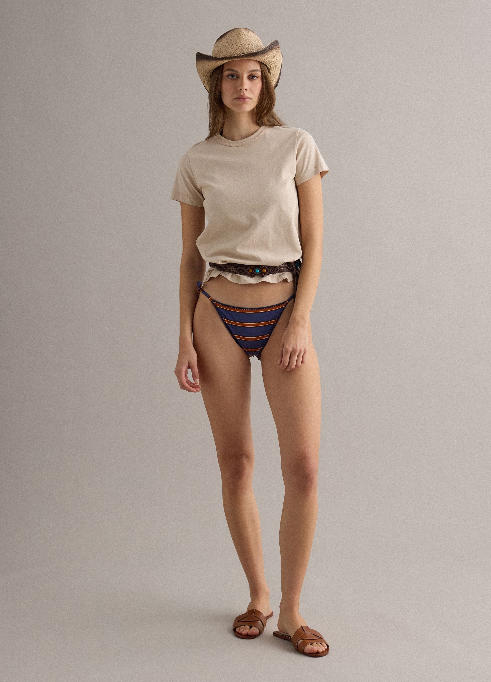 Multicolour striped stretch swim briefs
