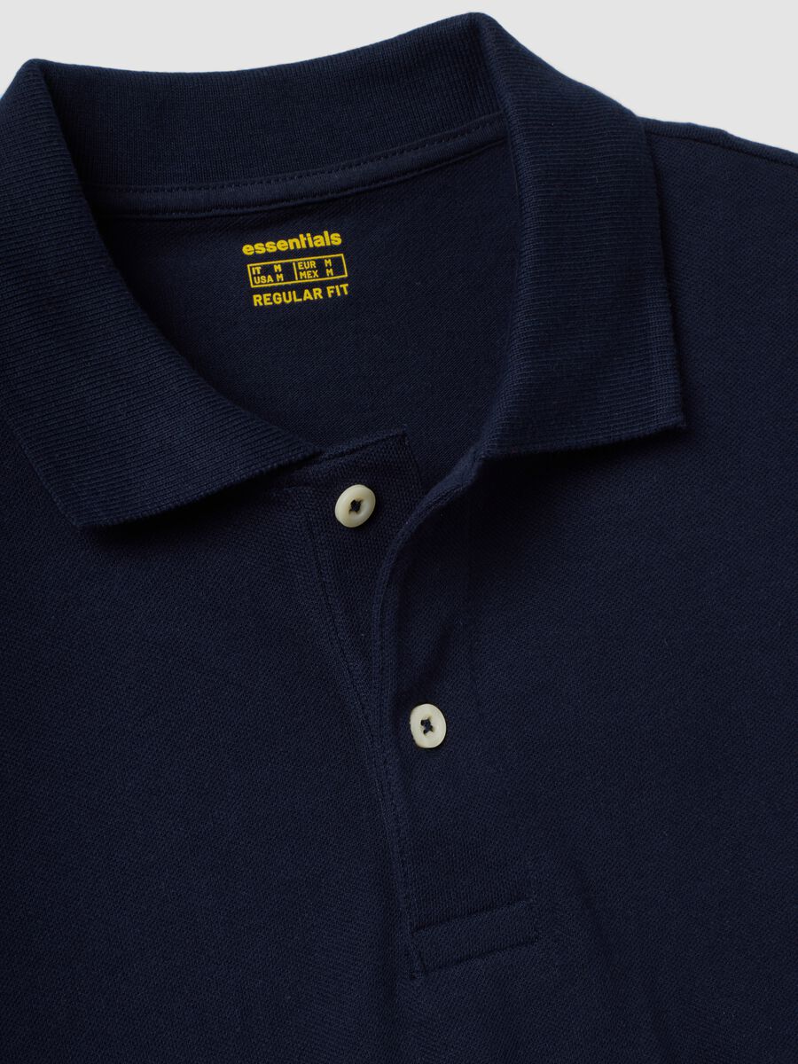Blue pure cotton piqu&eacute; polo shirt with classic collar, regular fit_2