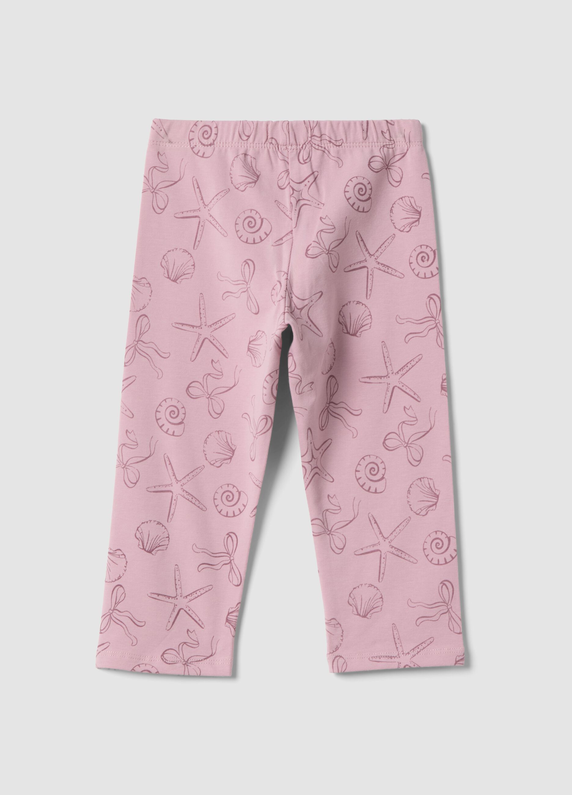 Girls&rsquo; pink skinny leggings in stretch cotton with prints