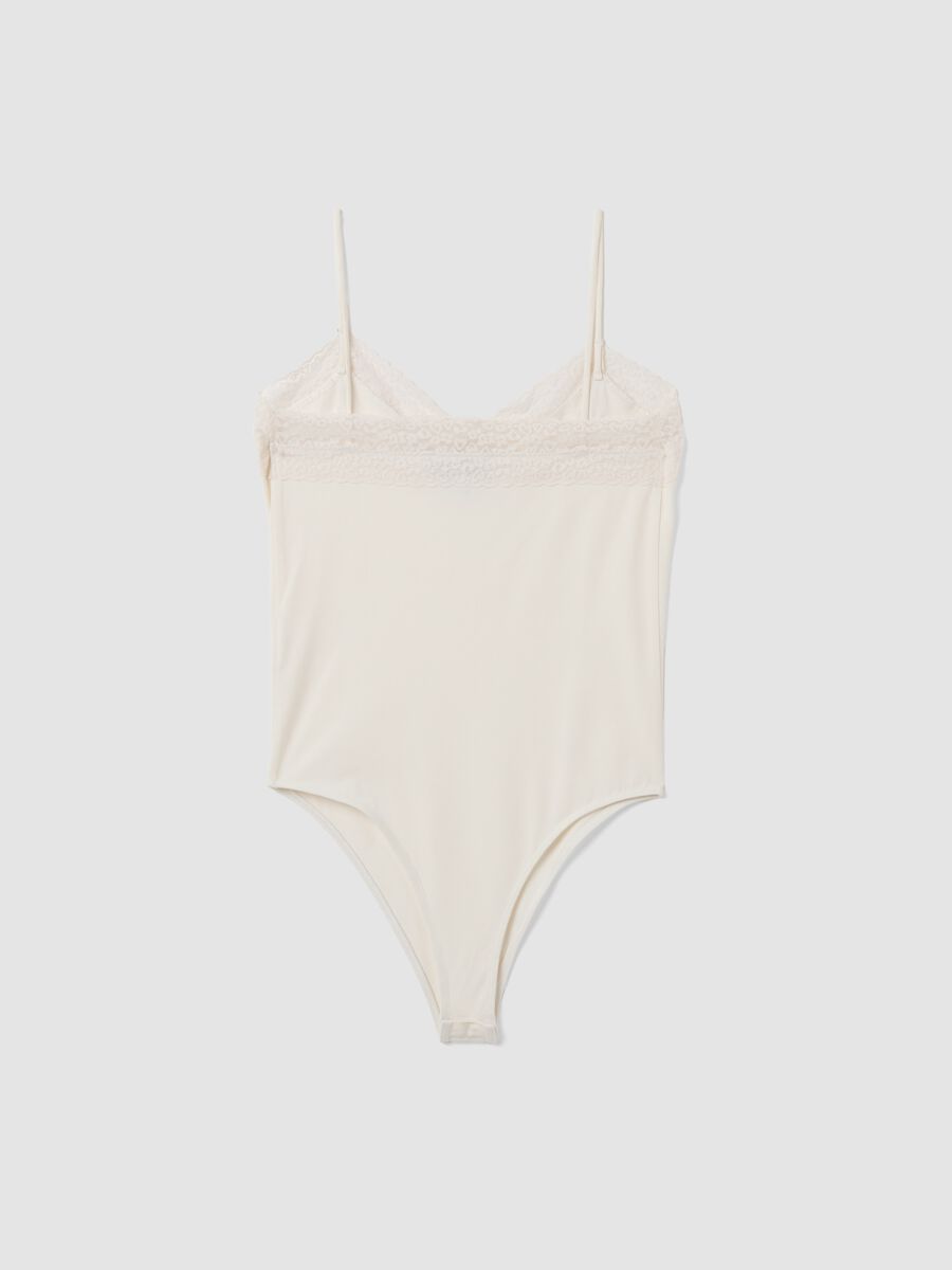 White fitted stretch-cotton bodysuit with lace_5