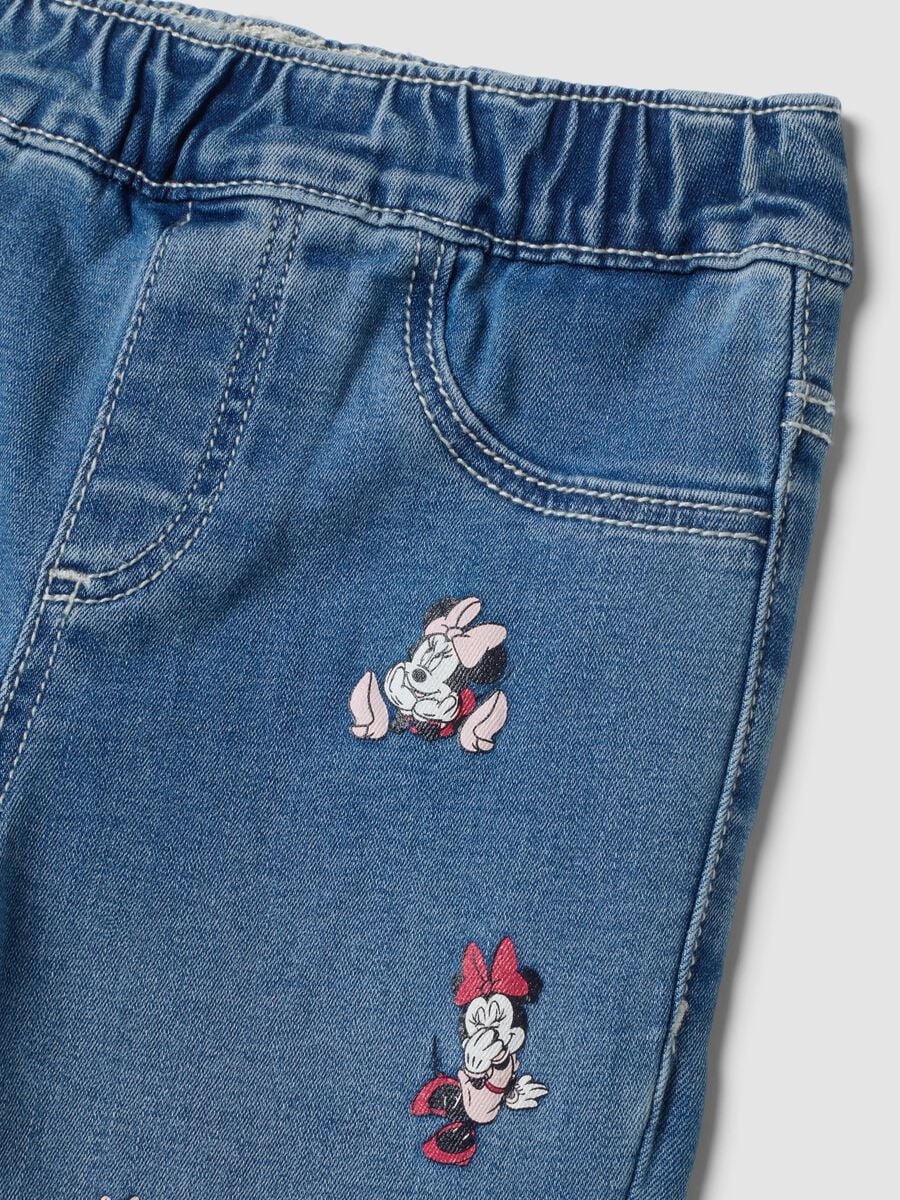 Jeggings blu flare fit in cotone e viscosa elasticizzata con stampa Minnie_2