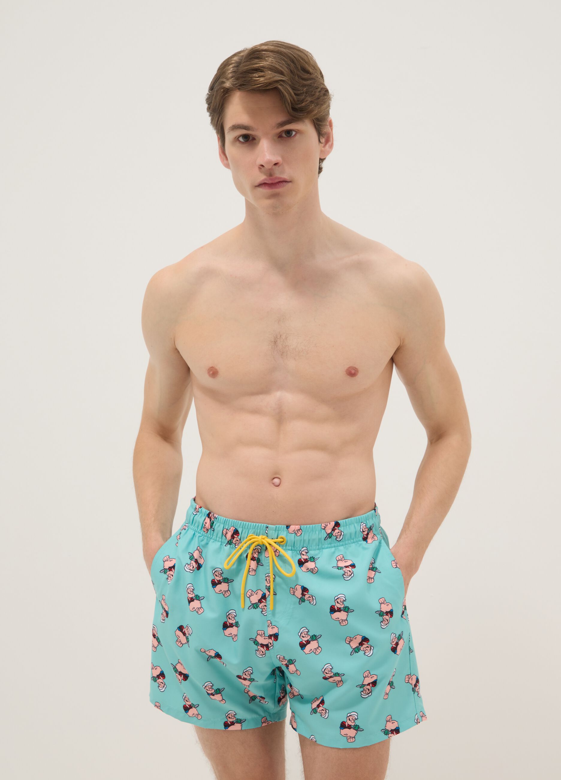 Blue Swim Shorts with Popeye Prints