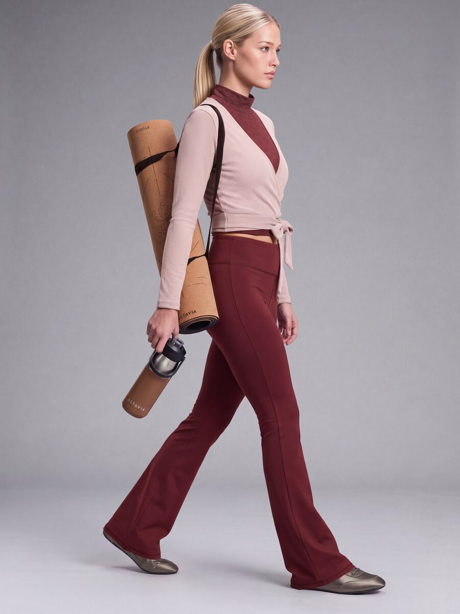 Red flared leggings in stretch fabric_0