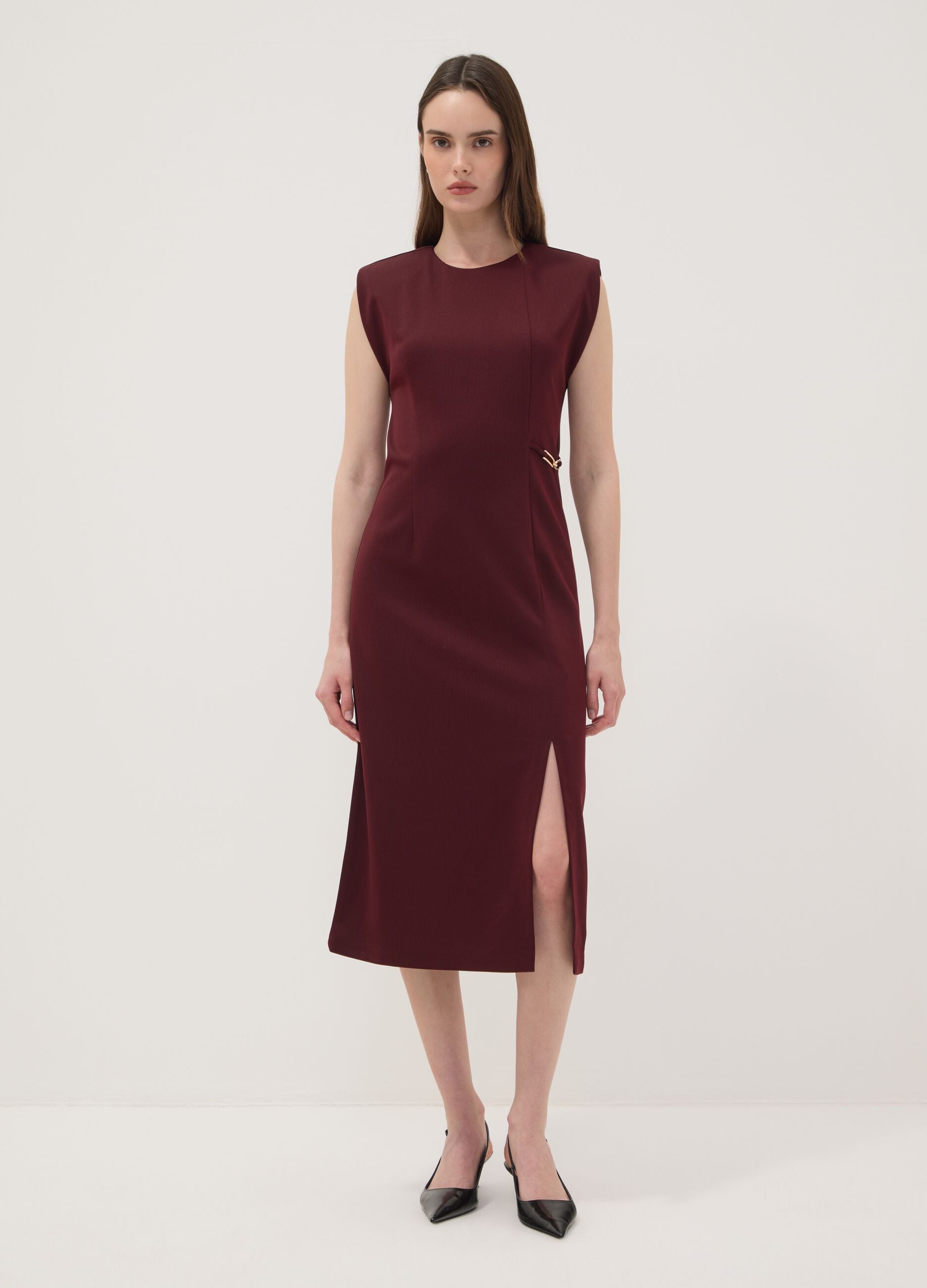Rotes Midikleid aus Stretchmaterial, Slim Fit