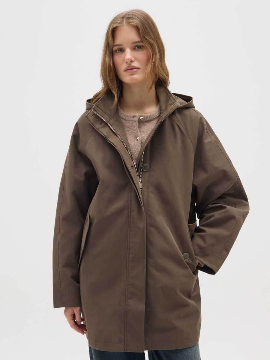 Brown regular fit cotton blend jacket_0