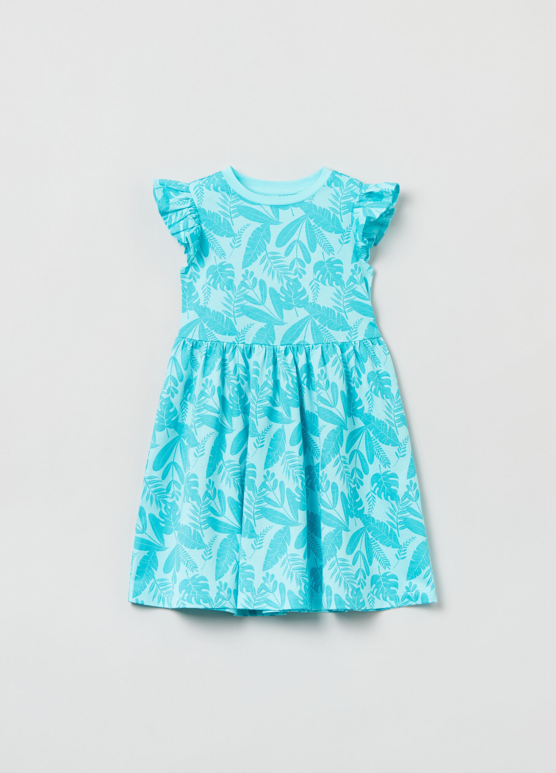 Dress with all-over print and frills
