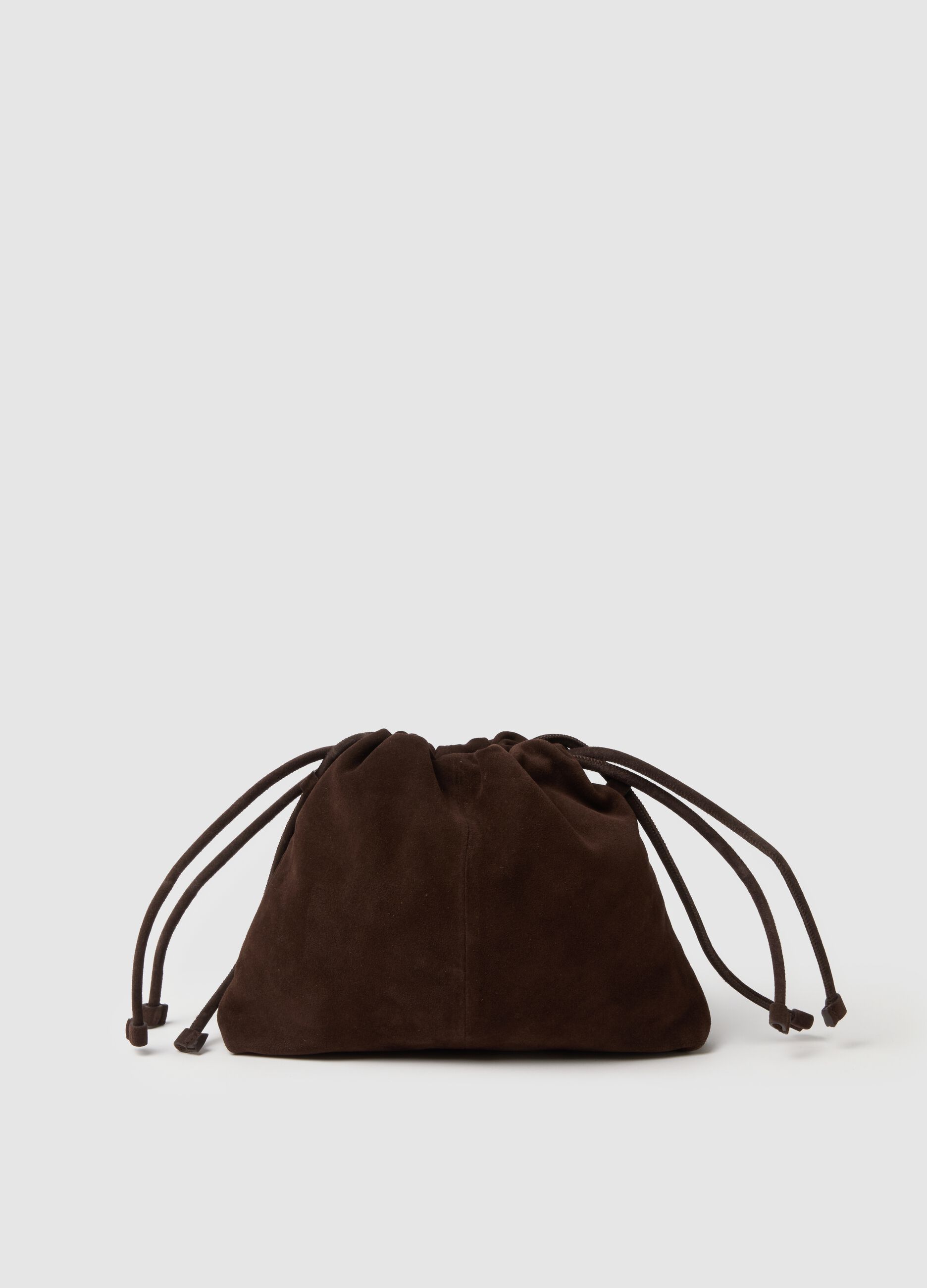 Genuine brown leather bag with drawstring closure