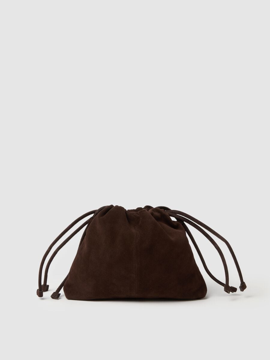 Genuine brown leather bag with drawstring closure_3