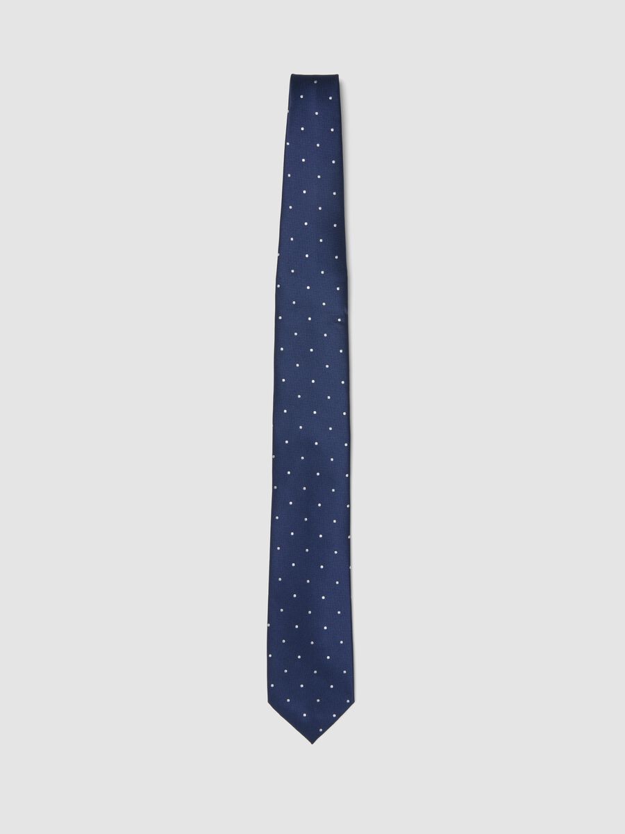 Corbata azul, pala de 7,5 cm, con estampado de peque&ntilde;os lunares_0