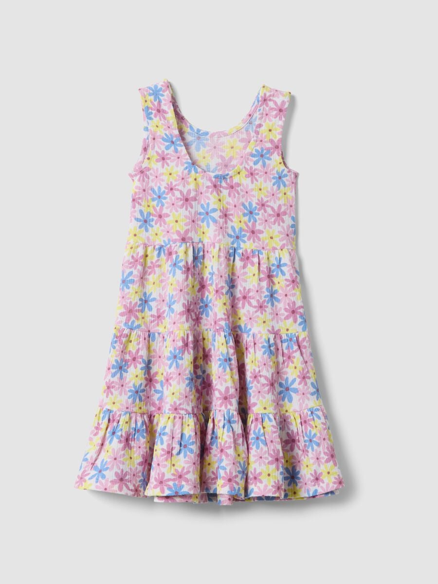 Pink stretch-fabric dress with ruffles_1