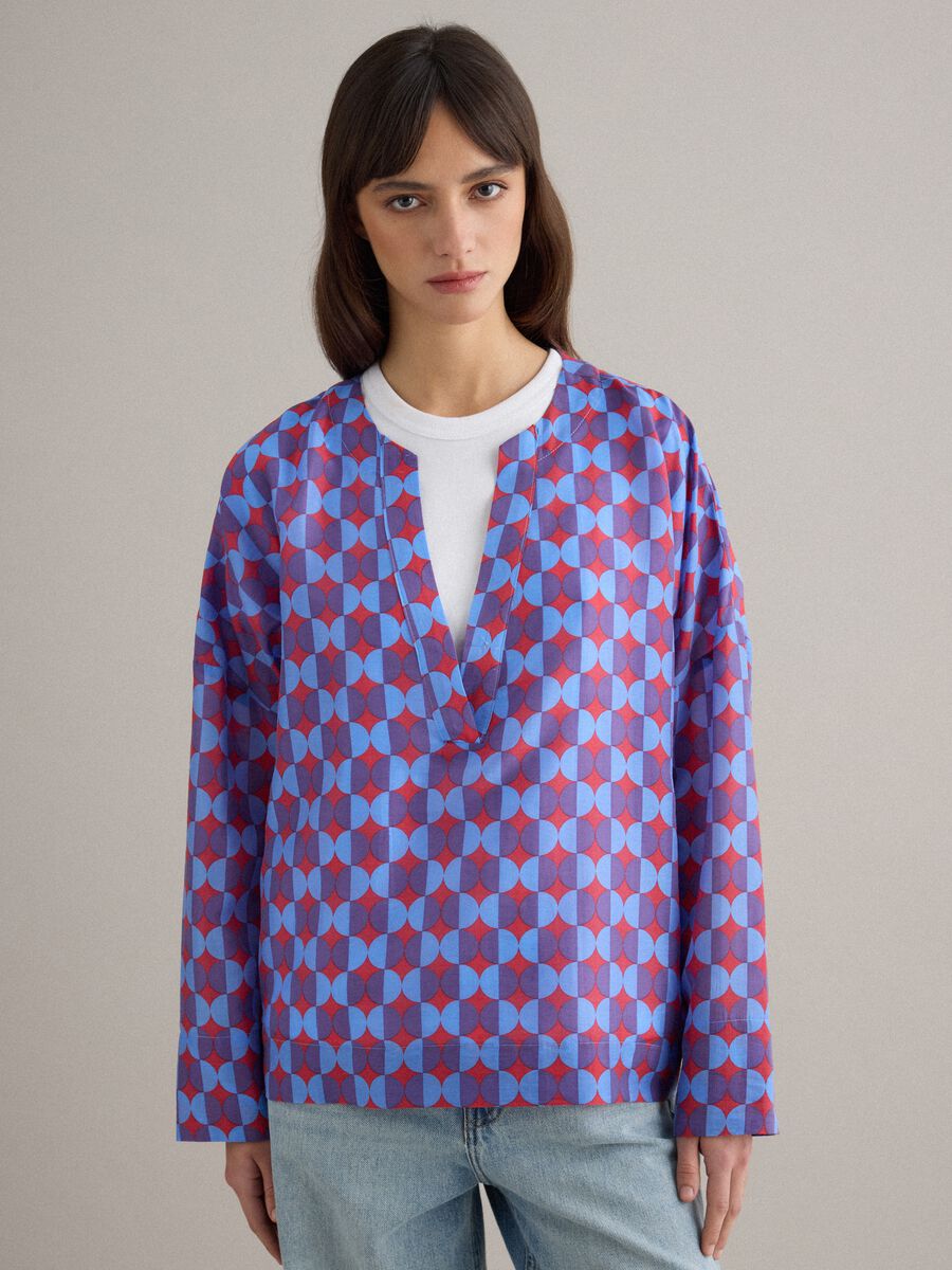Multicolour Lyocell blend shirt, regular fit, deep V_0