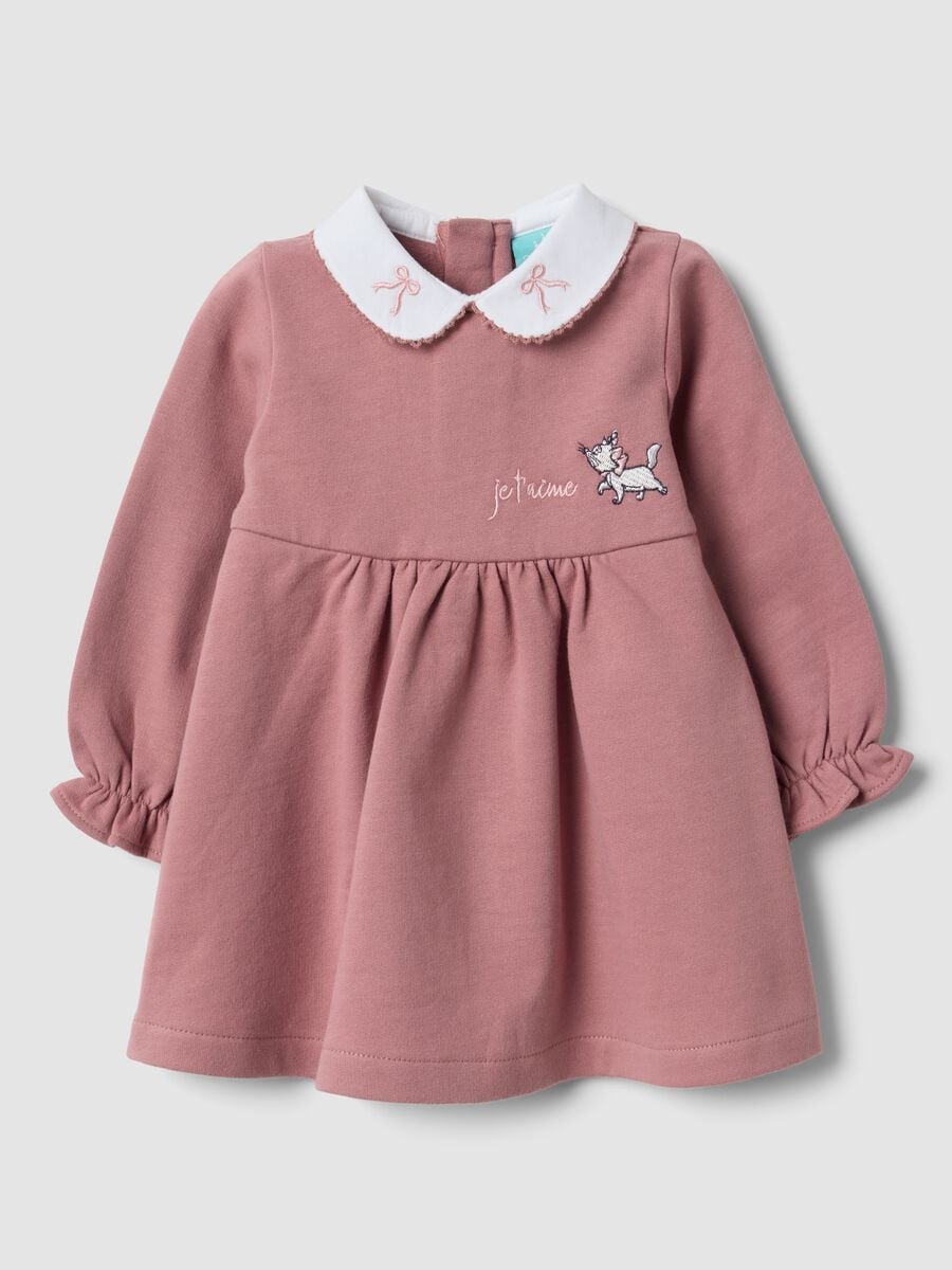 Vestido rosa em algod&atilde;o org&acirc;nico puro com bordado Aristogatos para beb&eacute; menina_0
