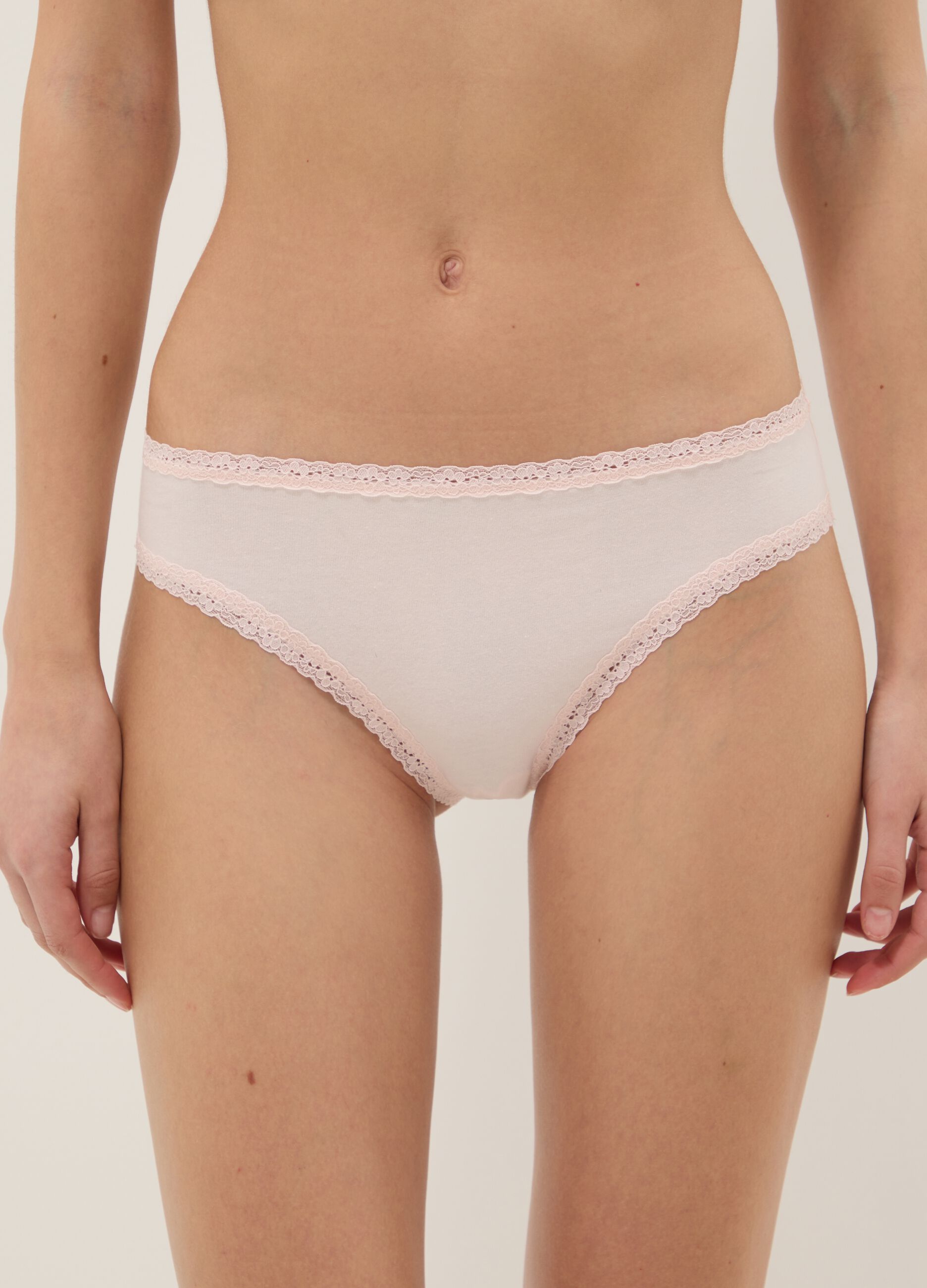 Pink stretch cotton briefs regular fit with lace details