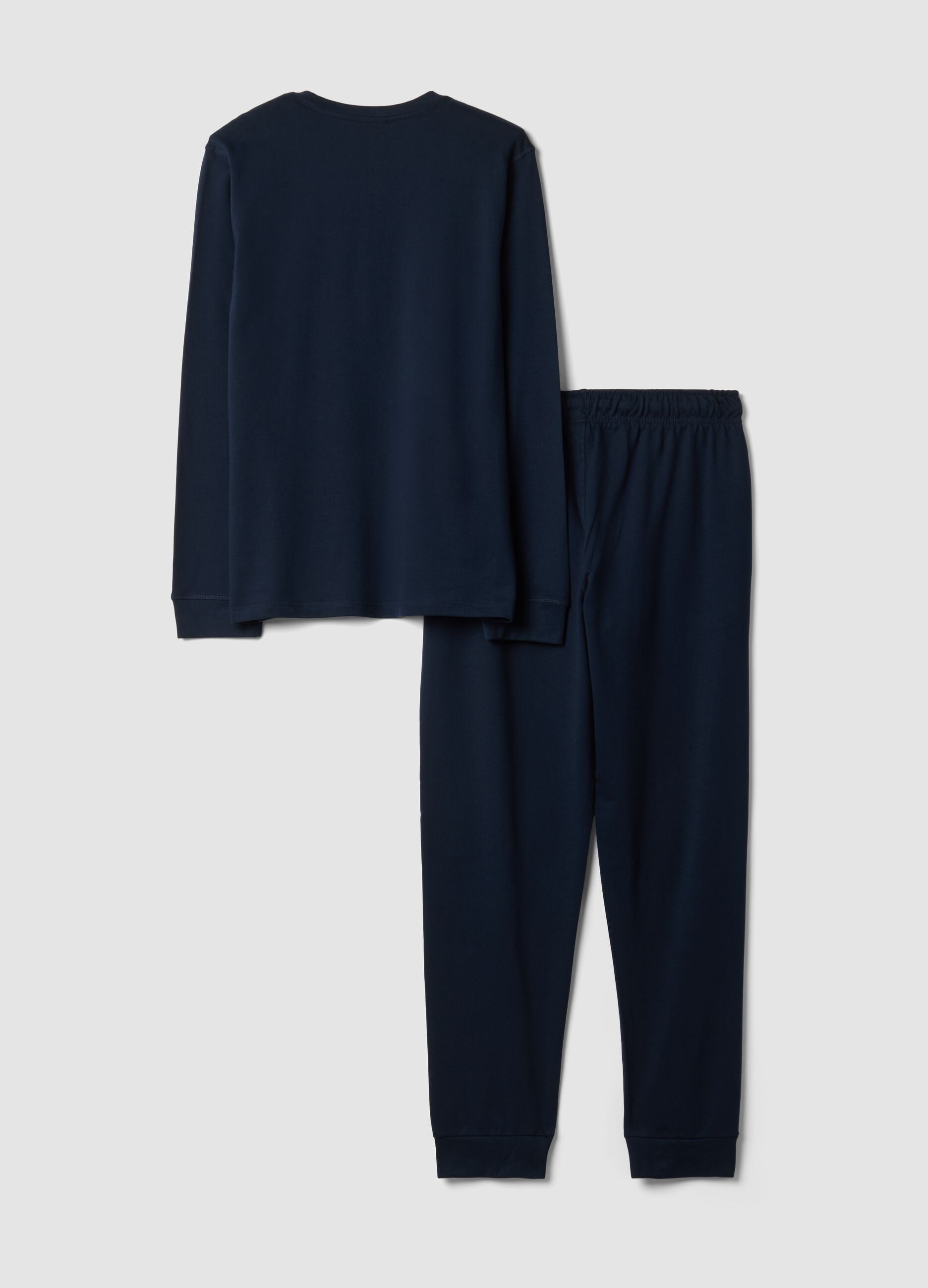 Pigiama blu in puro cotone con scollo serafino