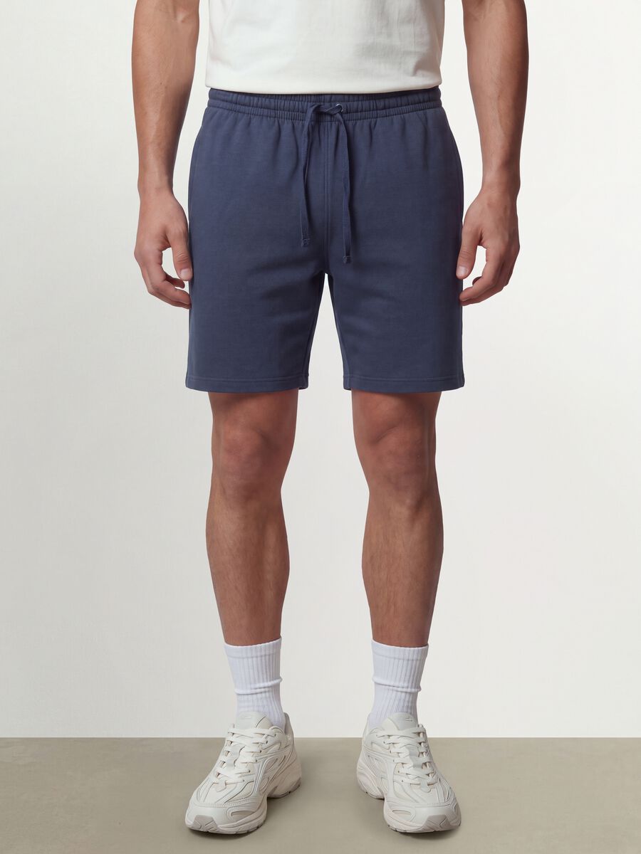 Grey cotton-blend shorts with elasticated waist, regular fit_1