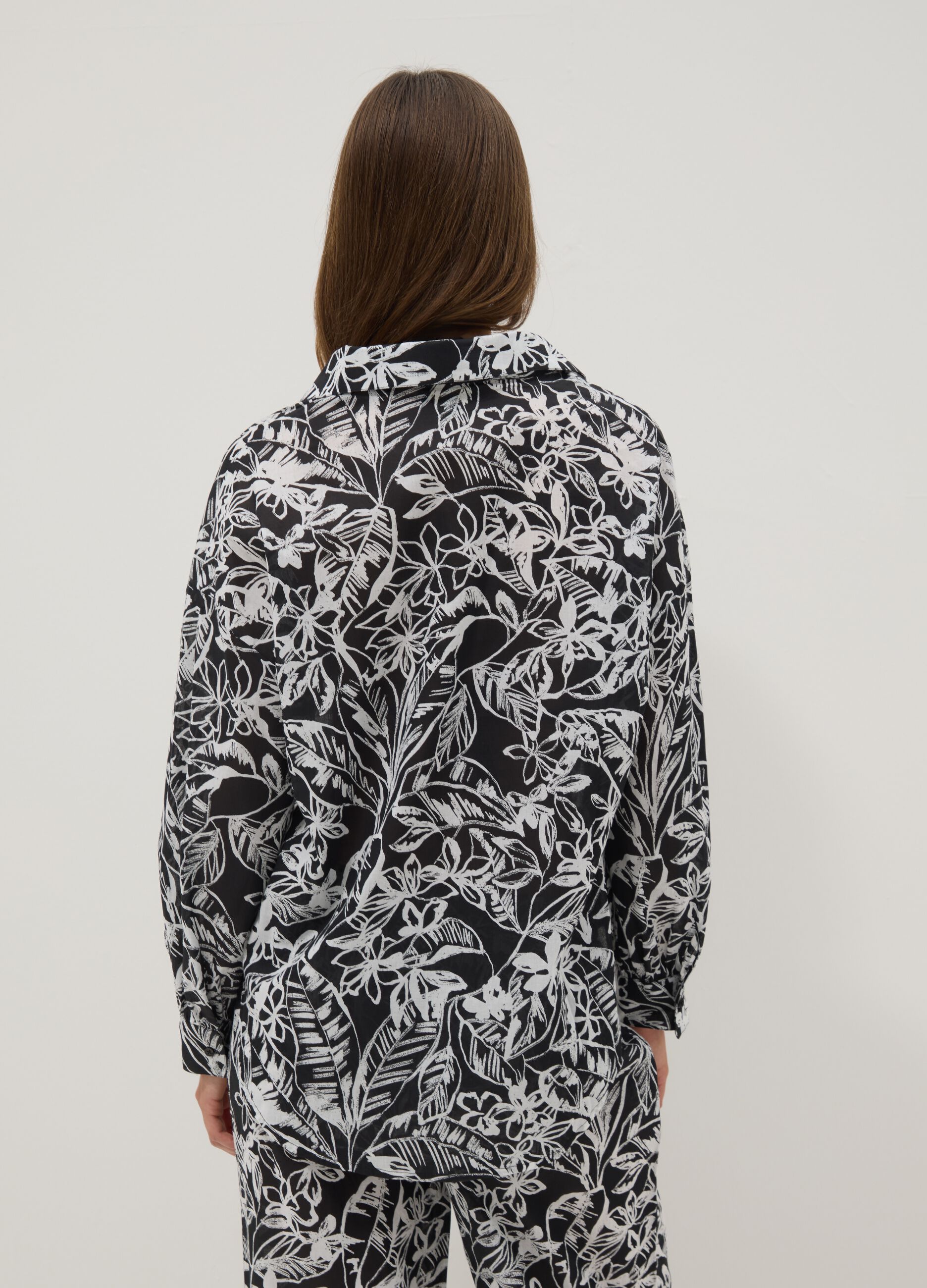 Pure cotton multicolour floral print V-neck shirt
