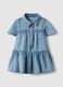 Blue denim cotton blend dress for girls with rainbows_0