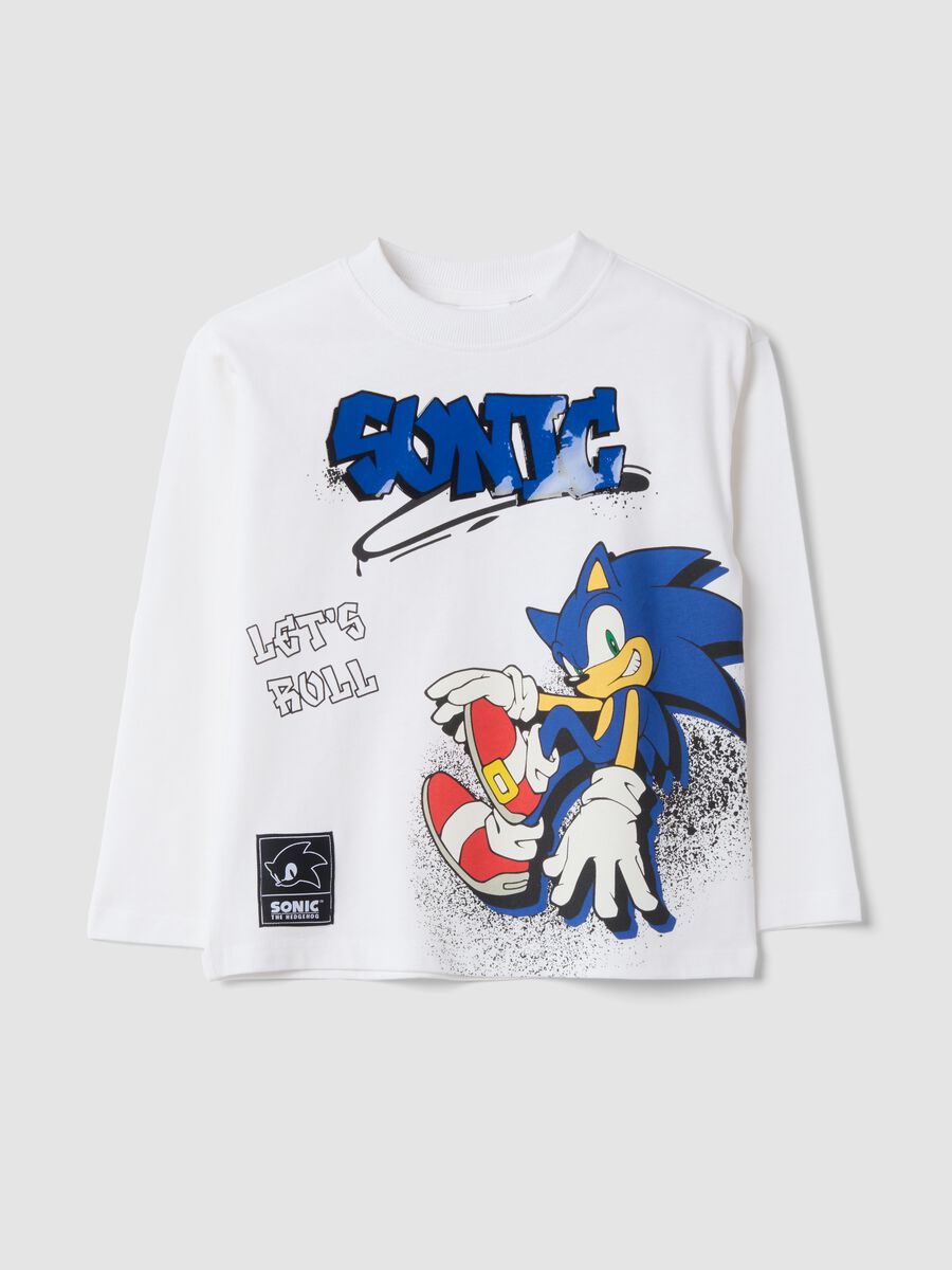 White pure cotton Sonic print oversized fit T-shirt_0