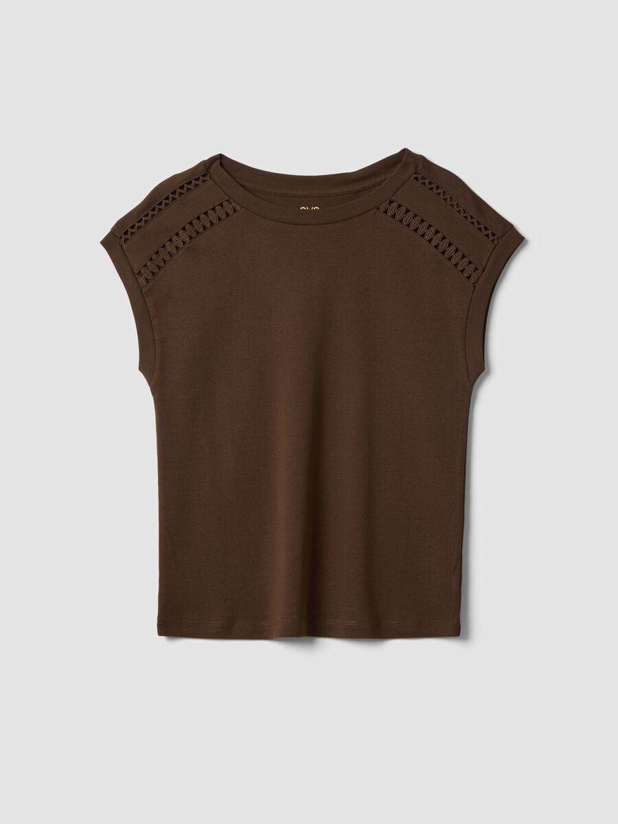 Brown pure cotton T-shirt with cut-out detailing_0