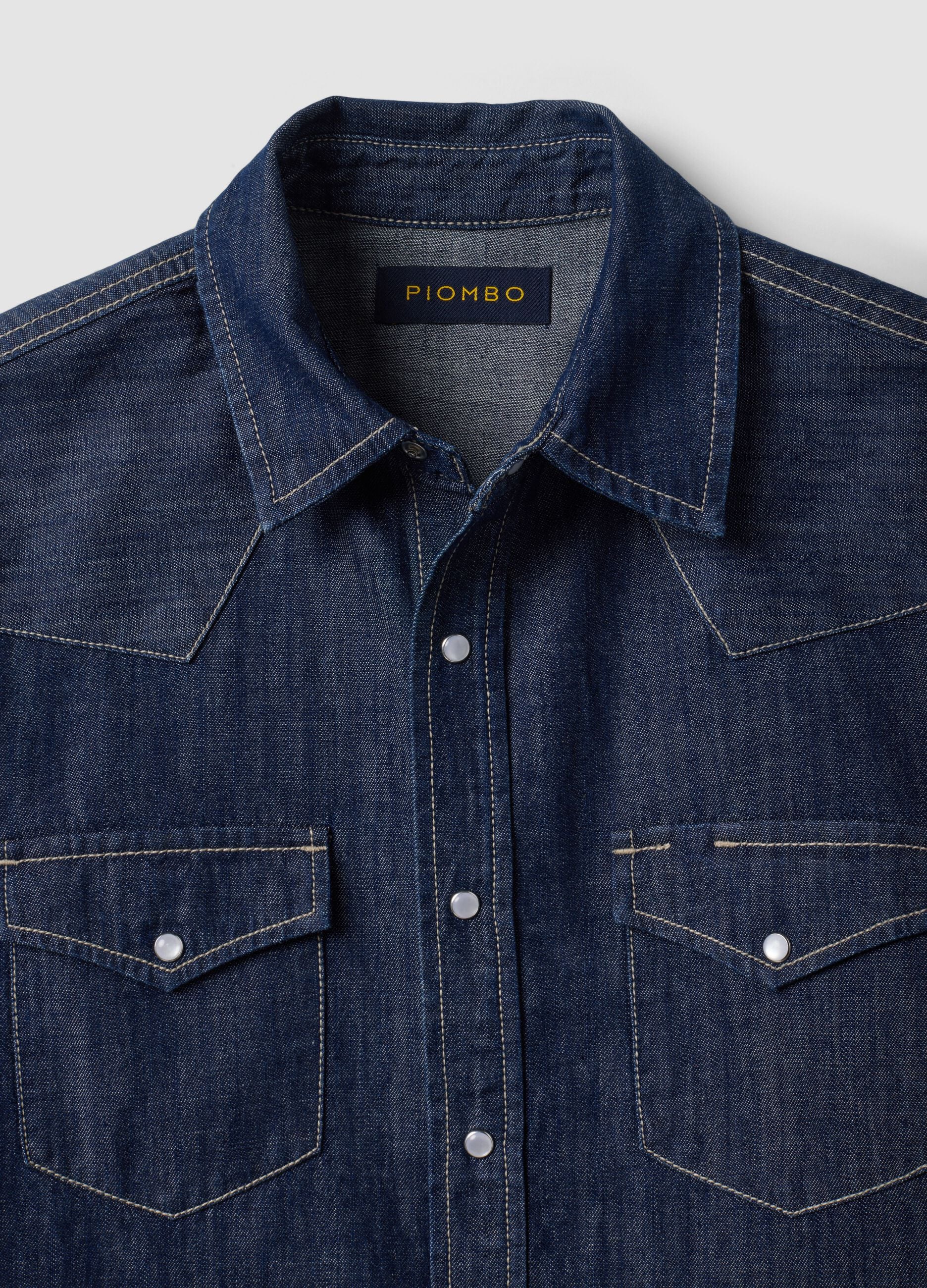 Dark blue pure cotton denim shirt, regular fit