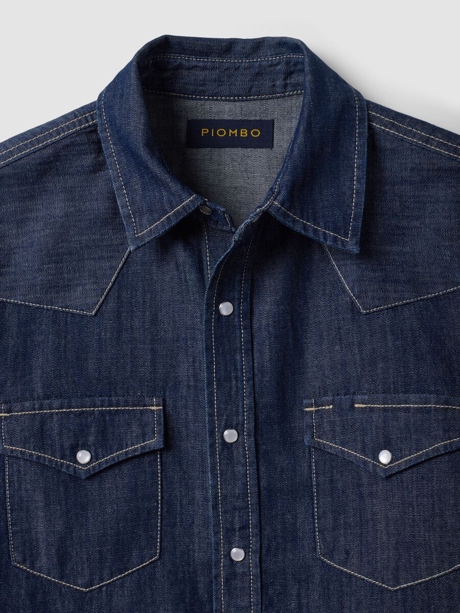 Dunkelblaue Denim-Hemdbluse aus reiner Baumwolle, Regular Fit_2