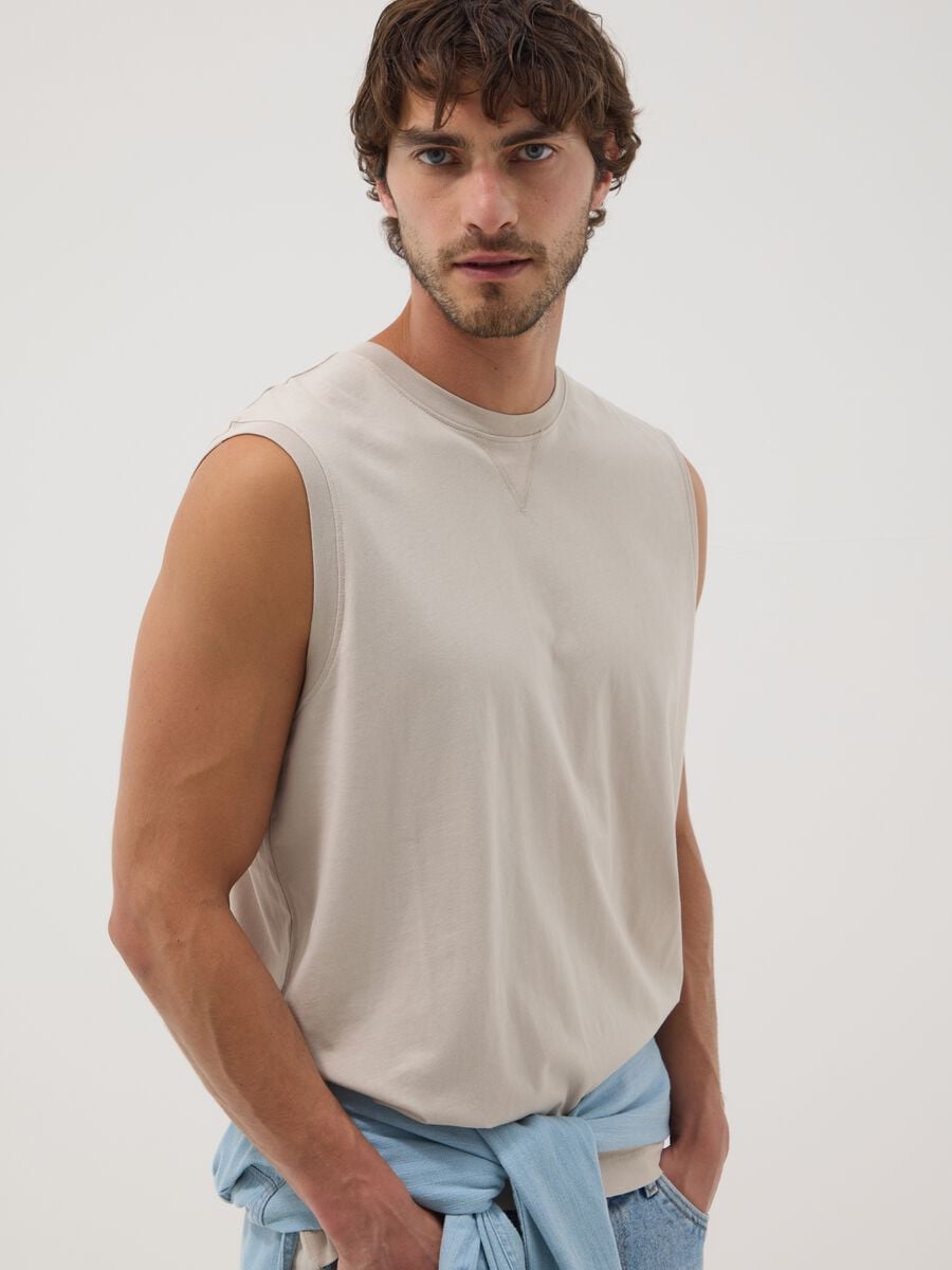 Canotta girocollo grigia in puro cotone relaxed fit_1
