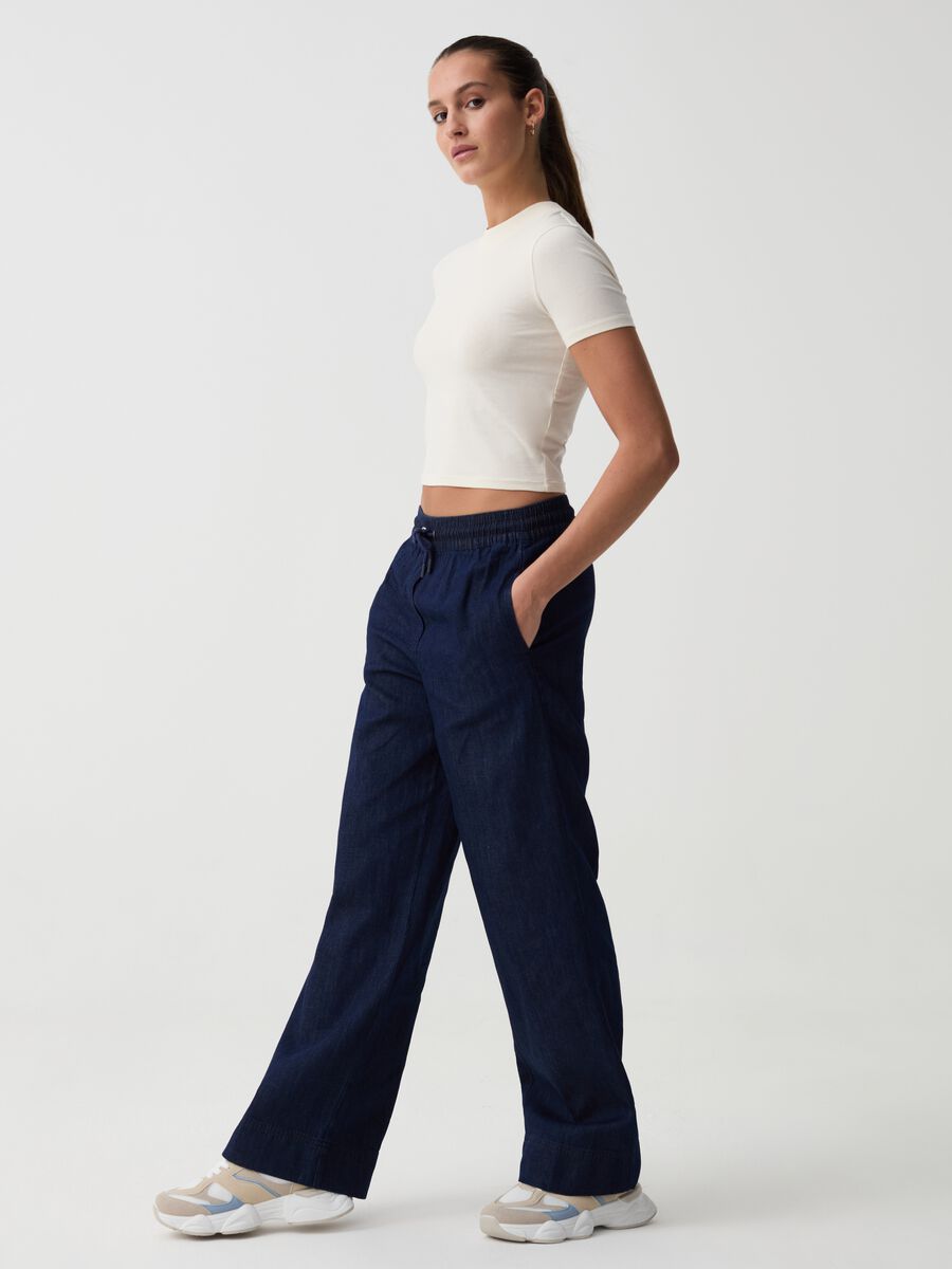 Joggers relaxed fit in denim con coulisse_0