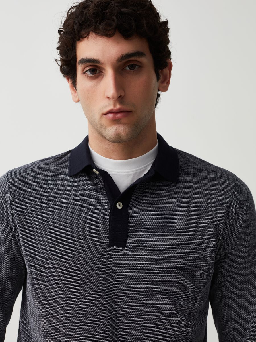Long-sleeved polo shirt with jacquard weave_1