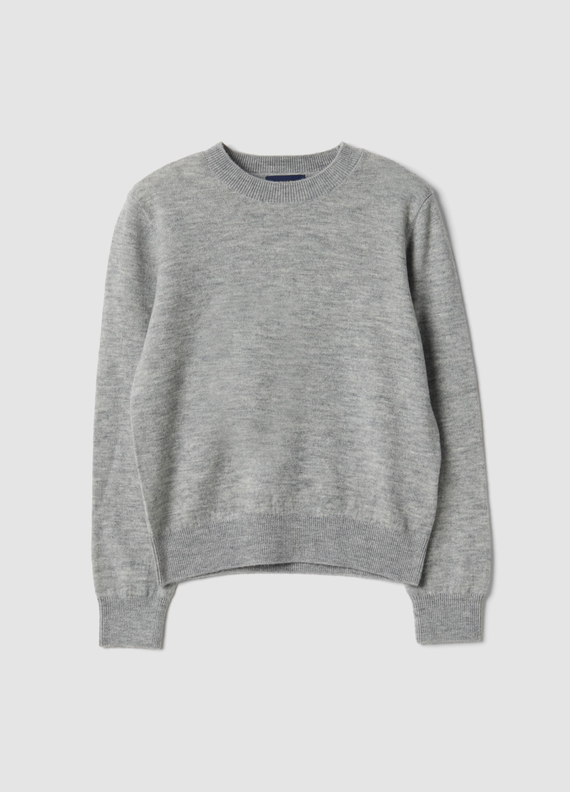 Grey pure wool long-sleeve jumper, regular fit