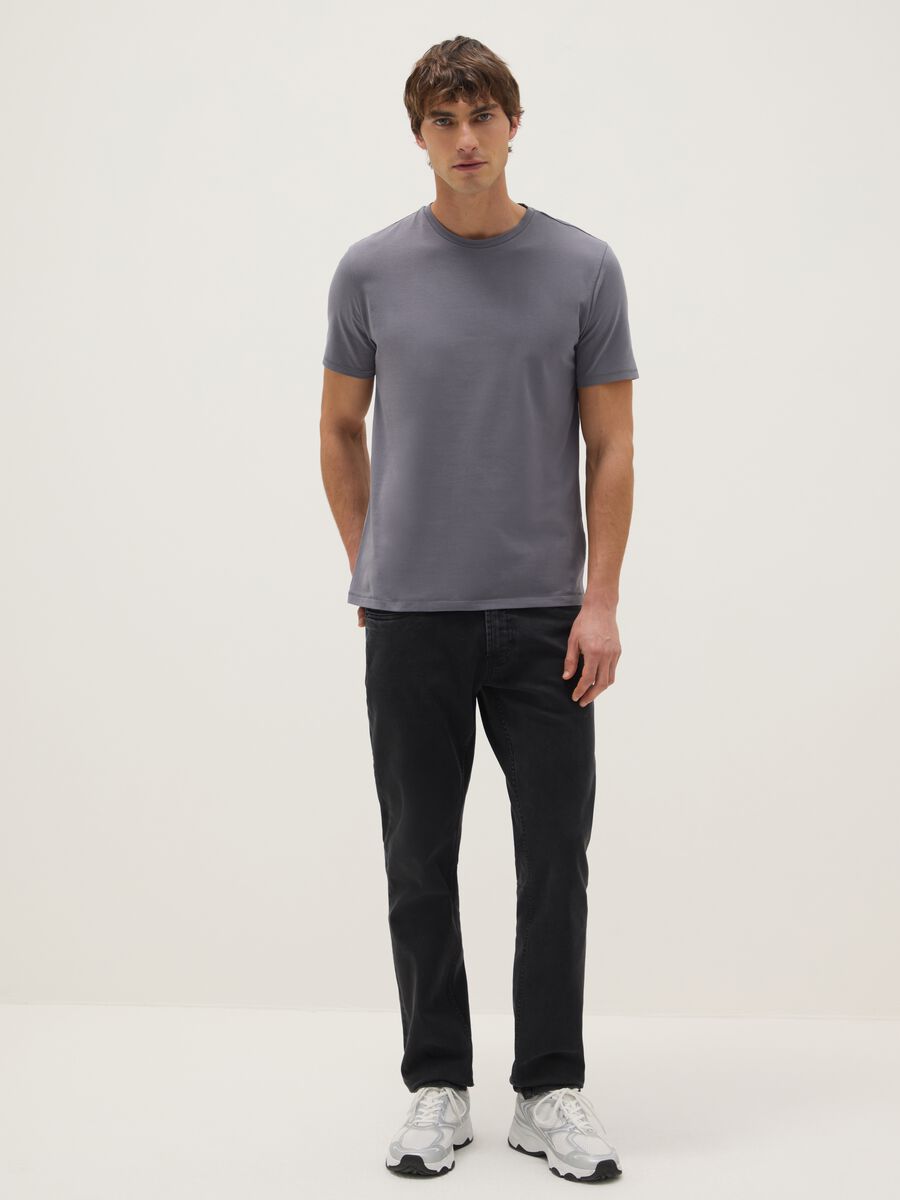 Grey slim fit stretch cotton T-shirt_1