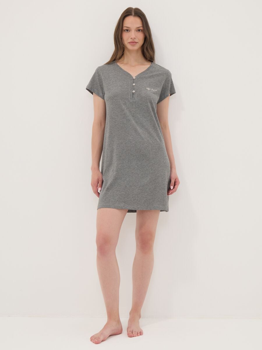 Grey nightdress in organic cotton and viscose blend_0