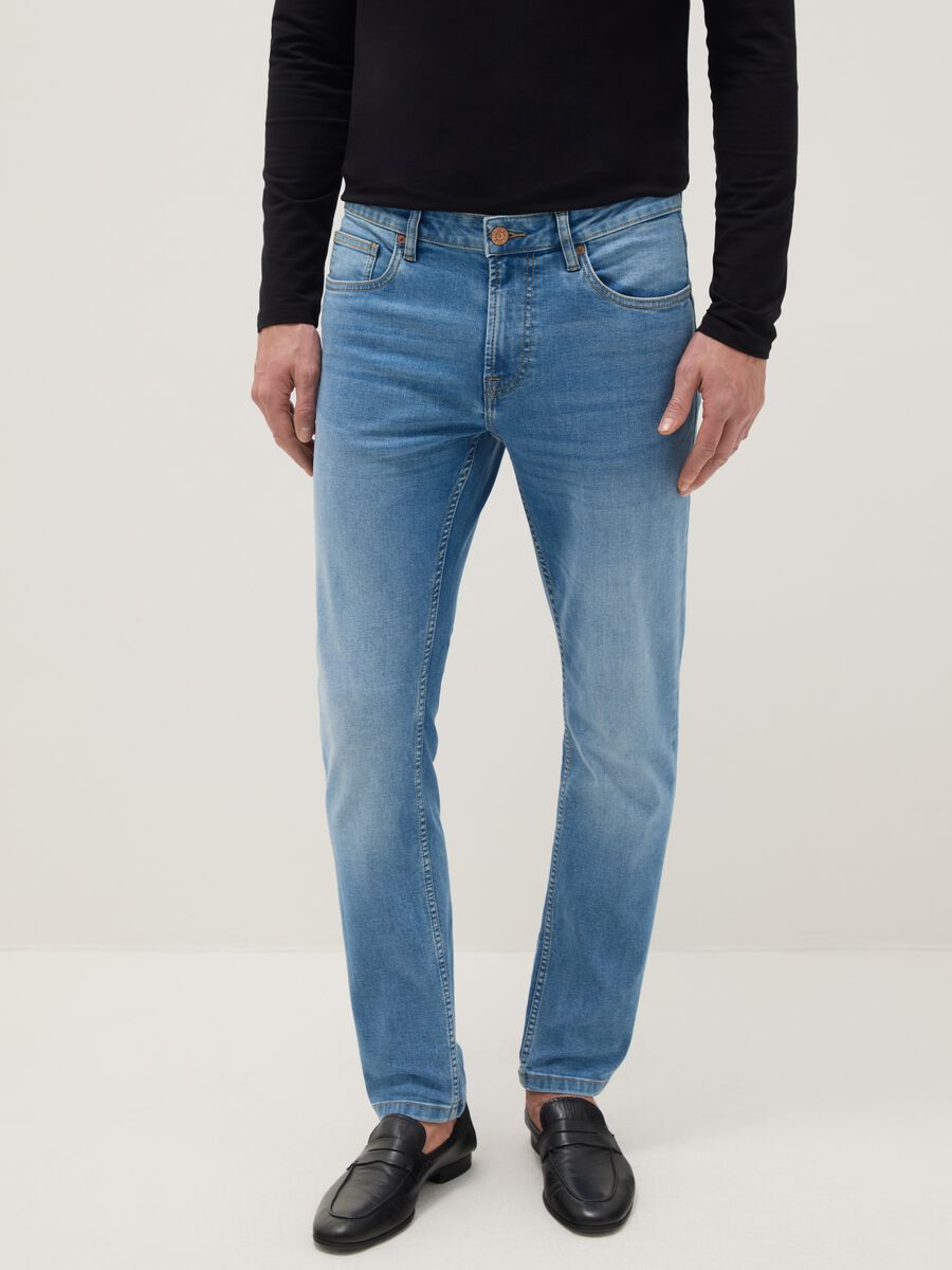 Light Blue Stretch Denim Skinny Fit Jeans_1