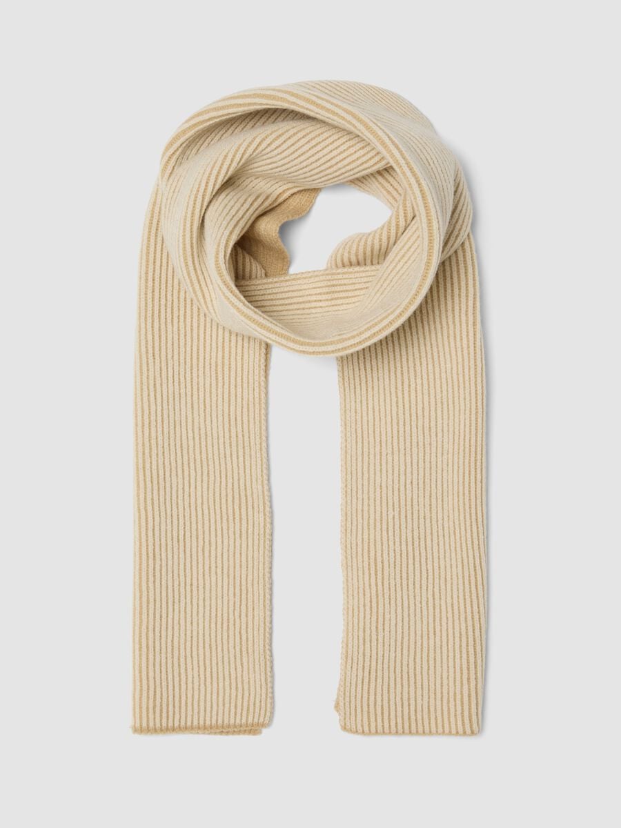 Beige ribbed knit scarf_0