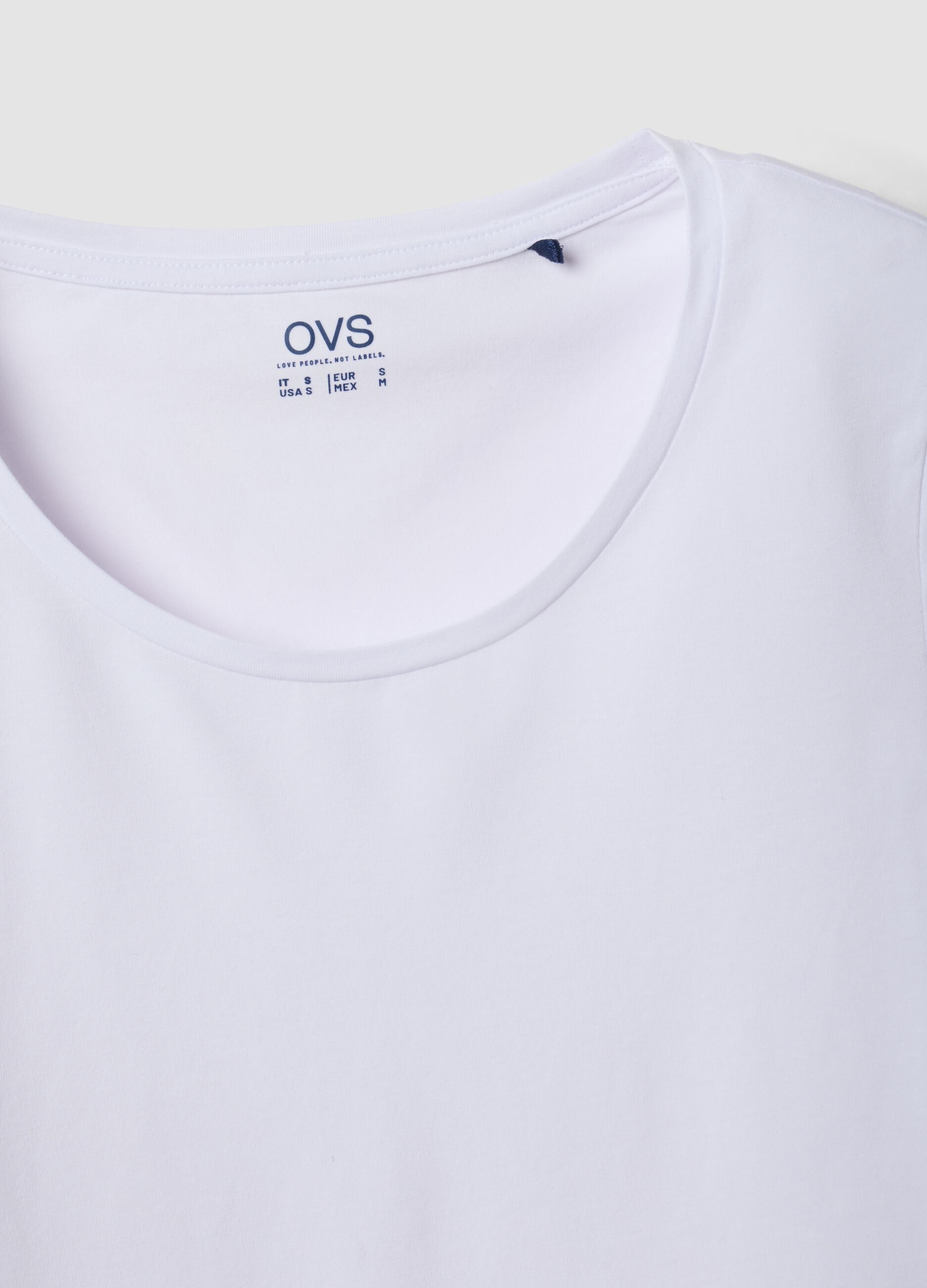 Wei&szlig;es T-Shirt aus elastischer Baumwolle mit Rundhalsausschnitt, Regular Fit
