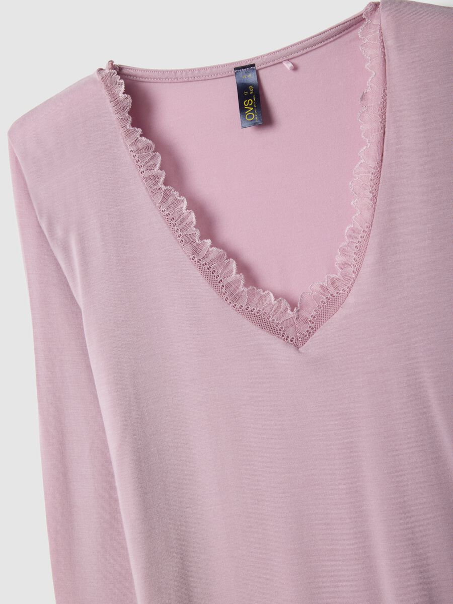 Pink long sleeve regular fit top with lace trims_1
