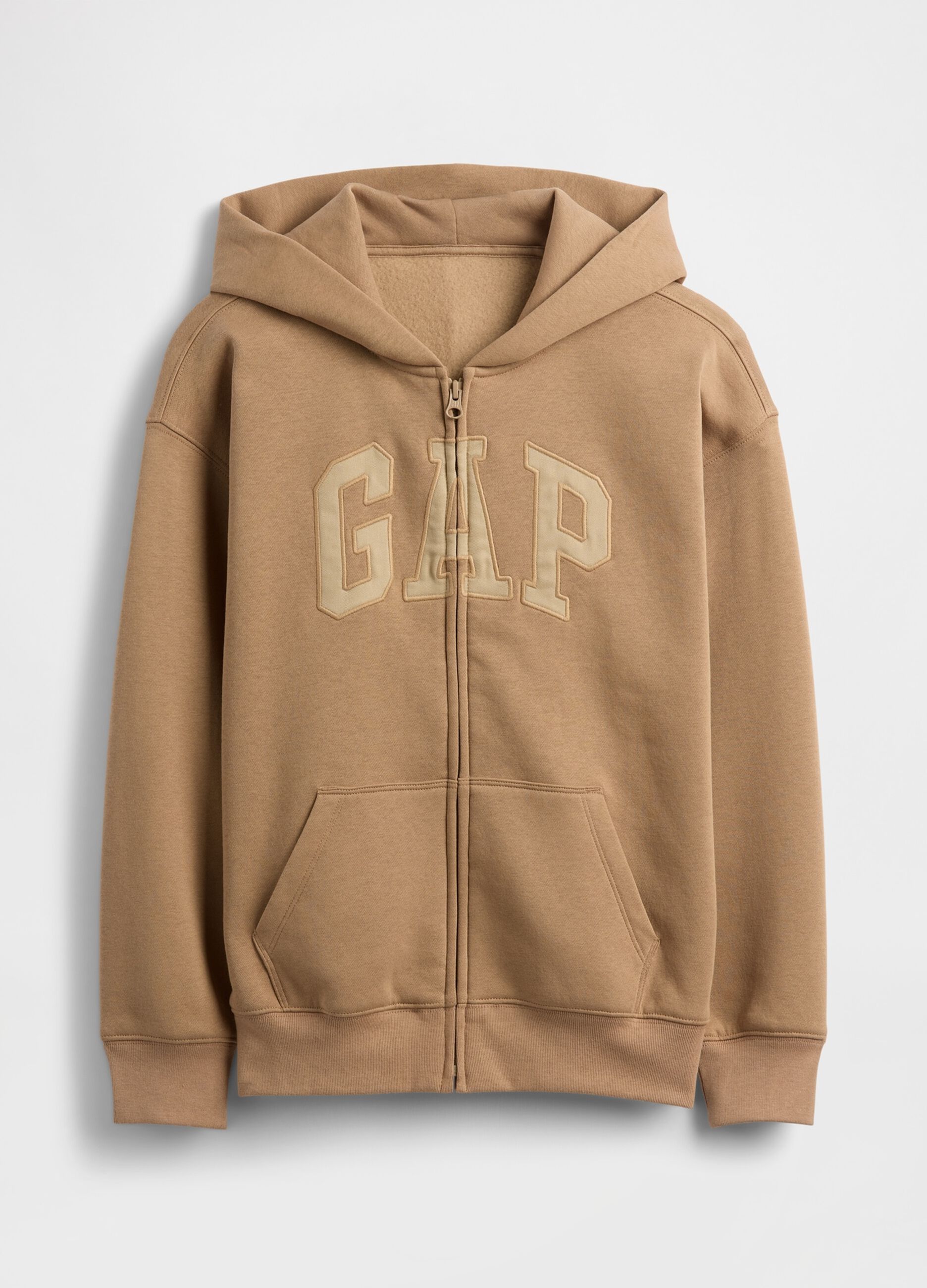 Beige Hoodie with Full Zip