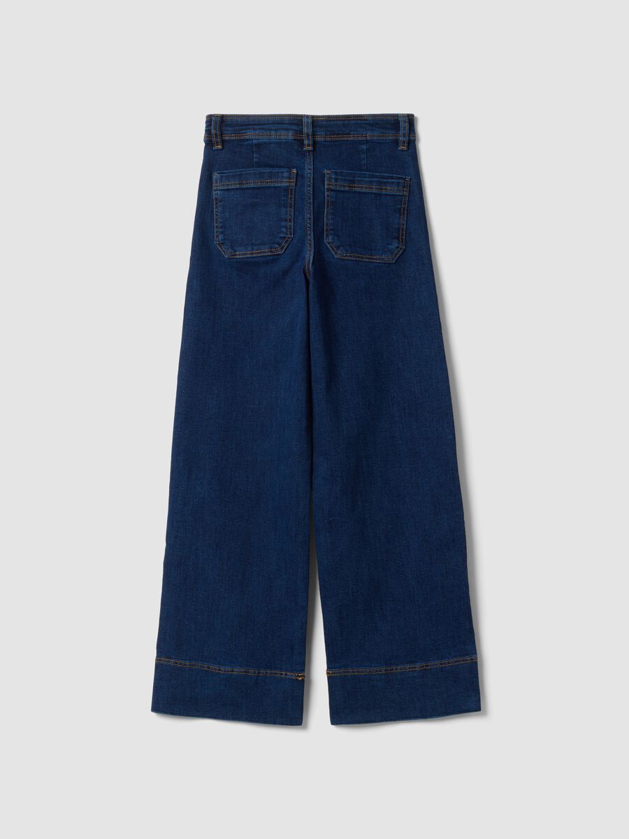 Girls' blue culotte jeans in stretch cotton_2