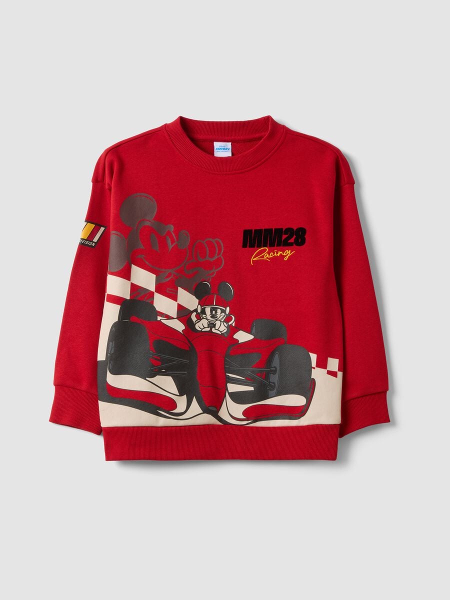 Red cotton-blend crew-neck sweatshirt with Mickey & Friends print_0
