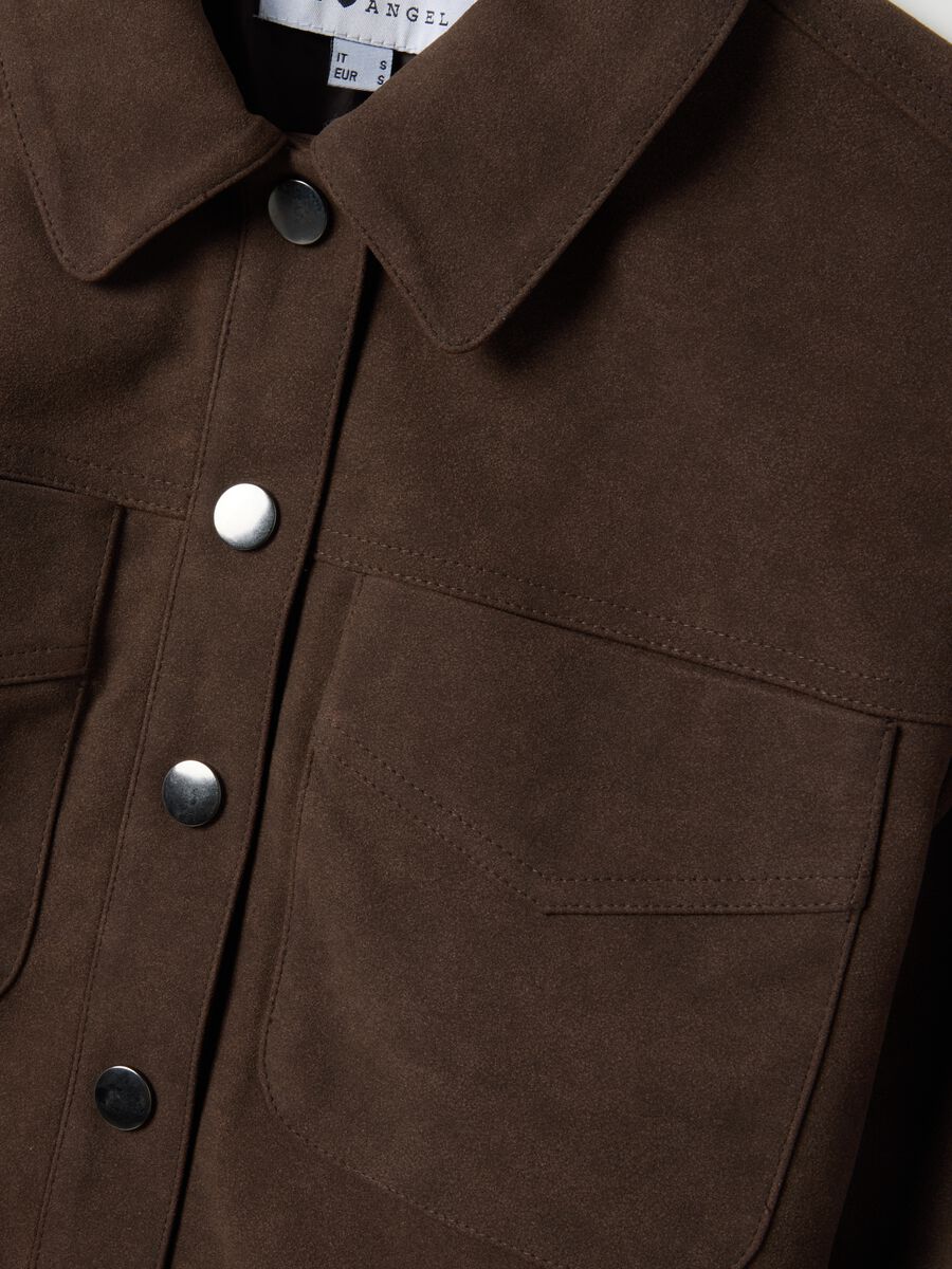 Brown regular fit jacket with snap buttons and chest pockets_6