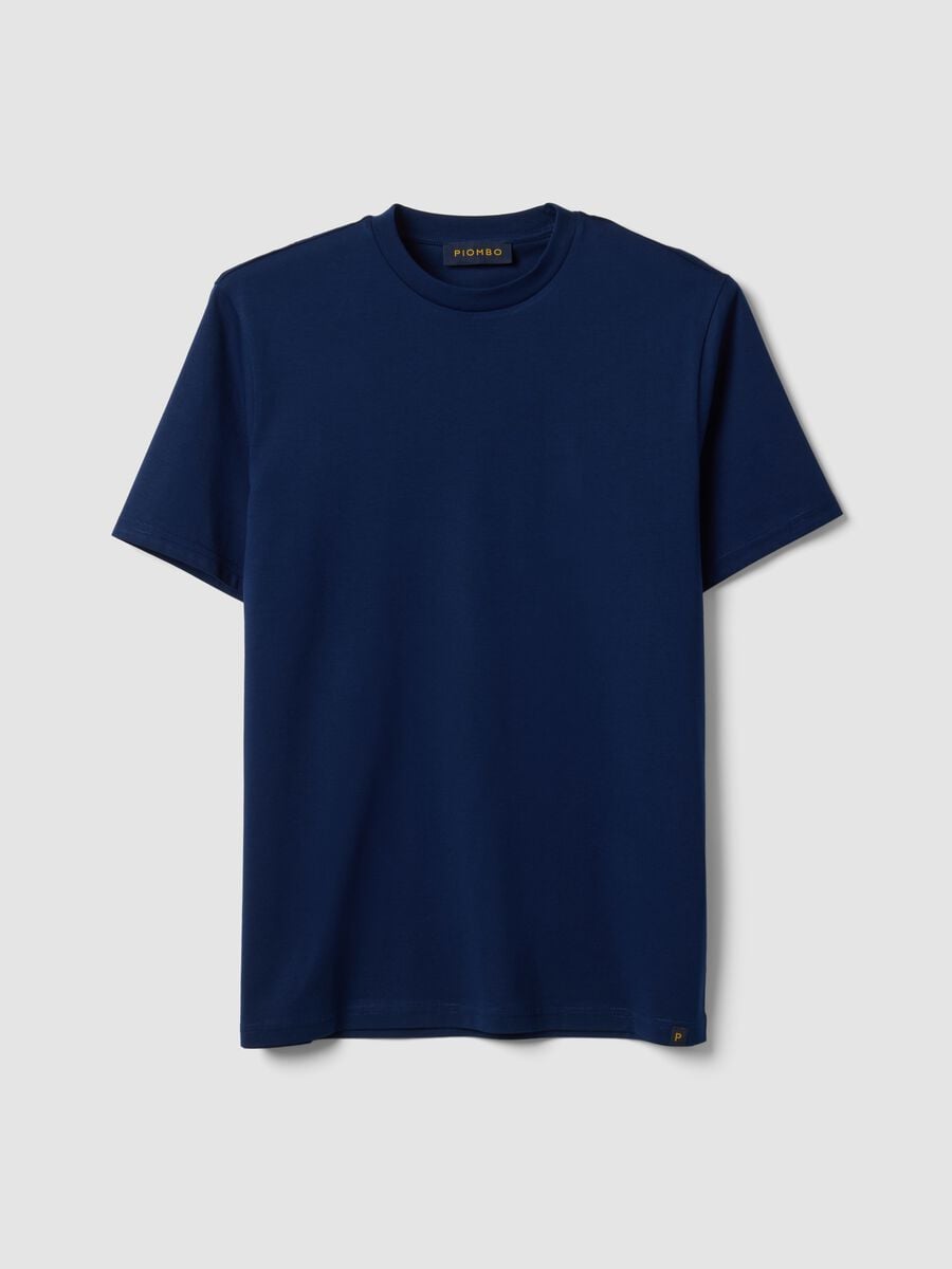 Blaues Rundhals-T-Shirt aus reiner Supima-Baumwolle, Regular Fit_0