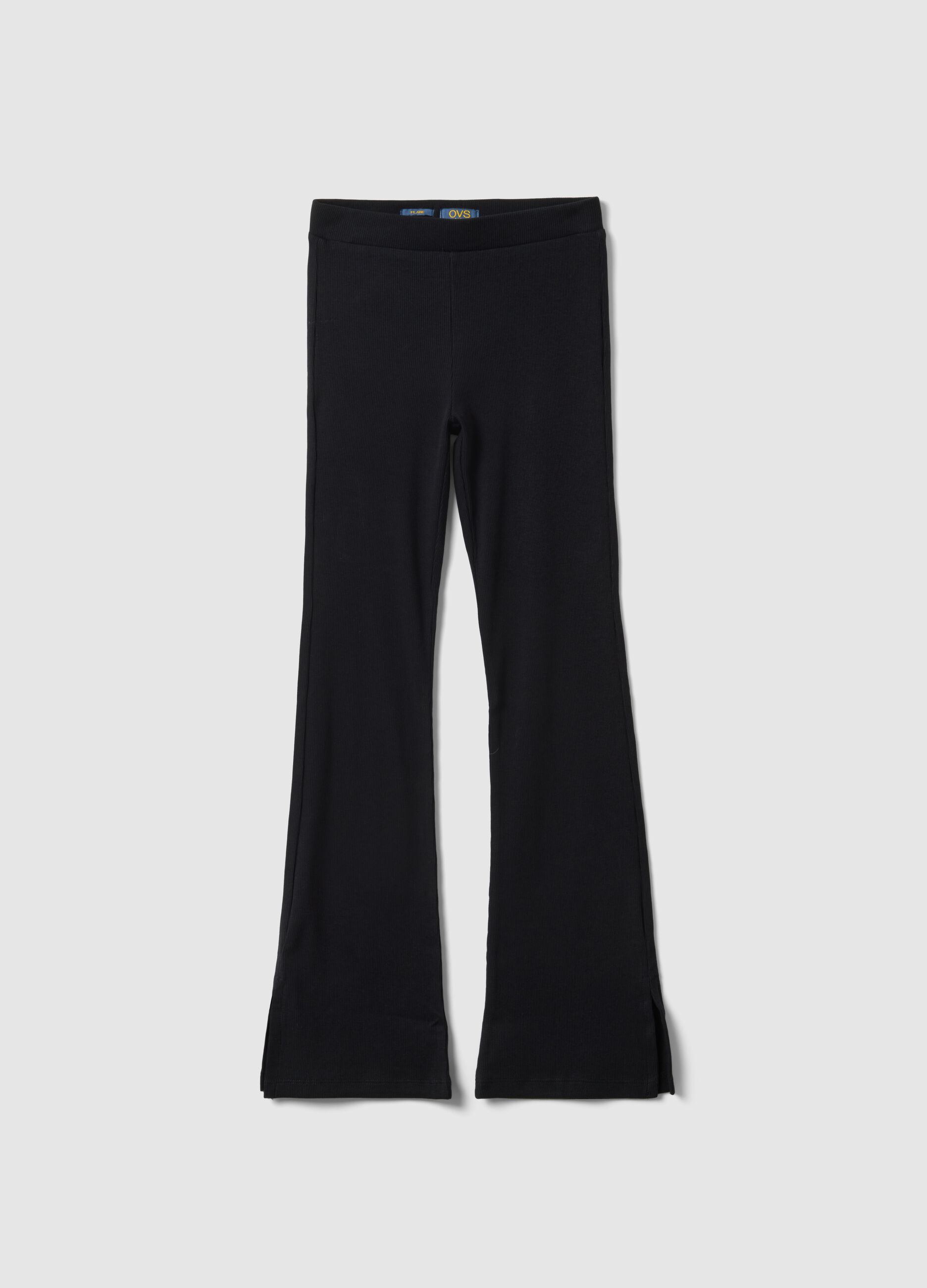 Black stretch cotton girls&rsquo; flare leggings